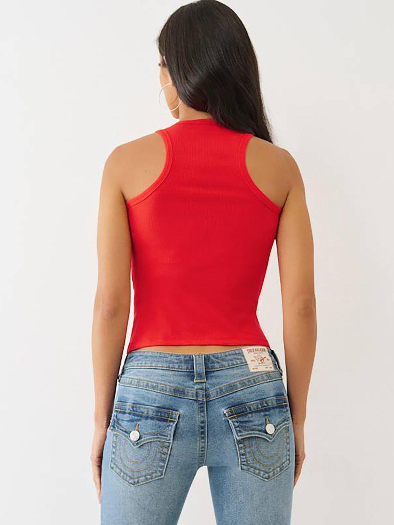 stillFront image of true-religion-crystal-rib-halter-tank-red