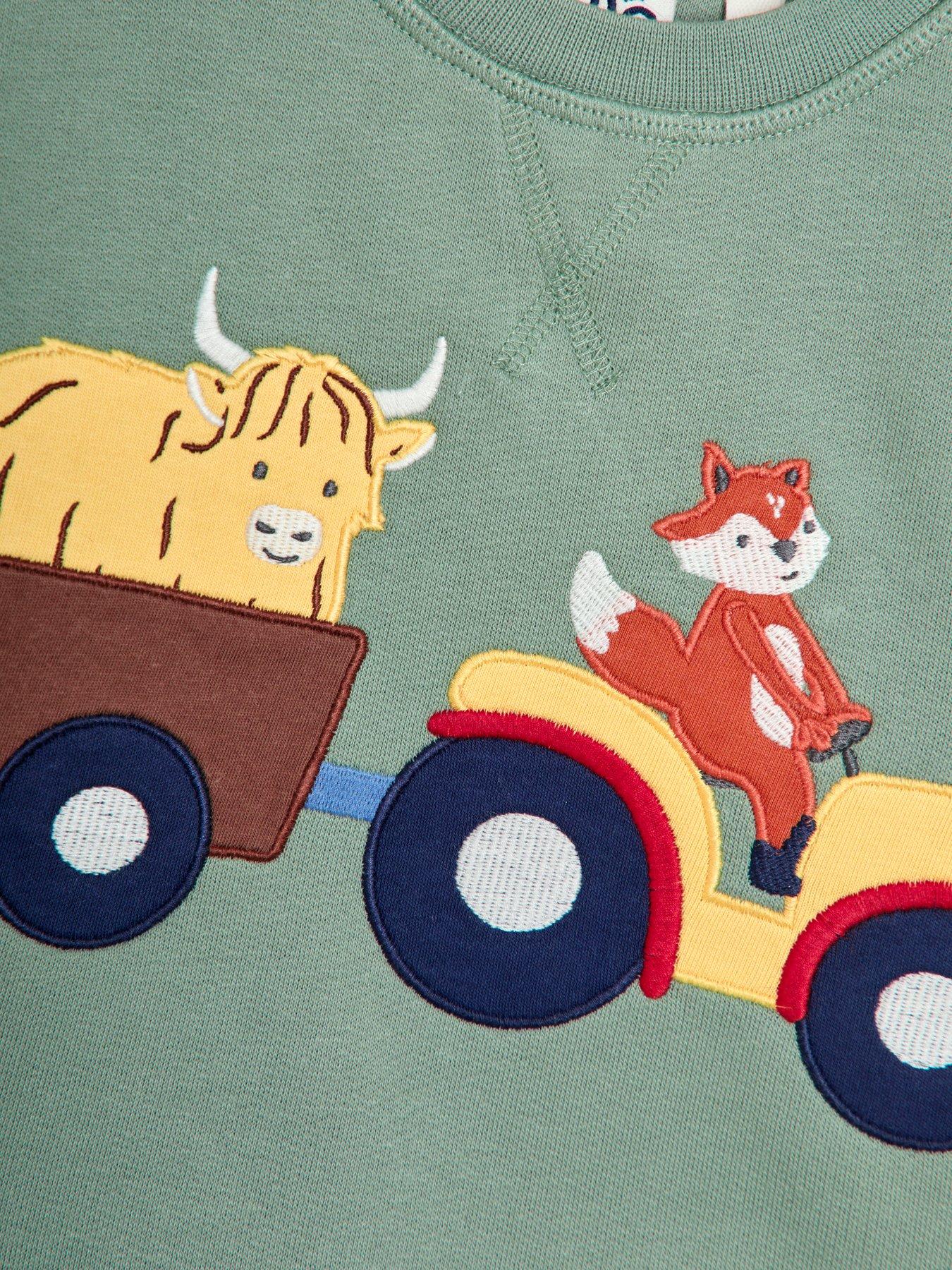 Image 3 of 3 of JoJo Maman Bebe Toddler Boys Tractor &amp; Trailer Applique Sweatshirt - Green