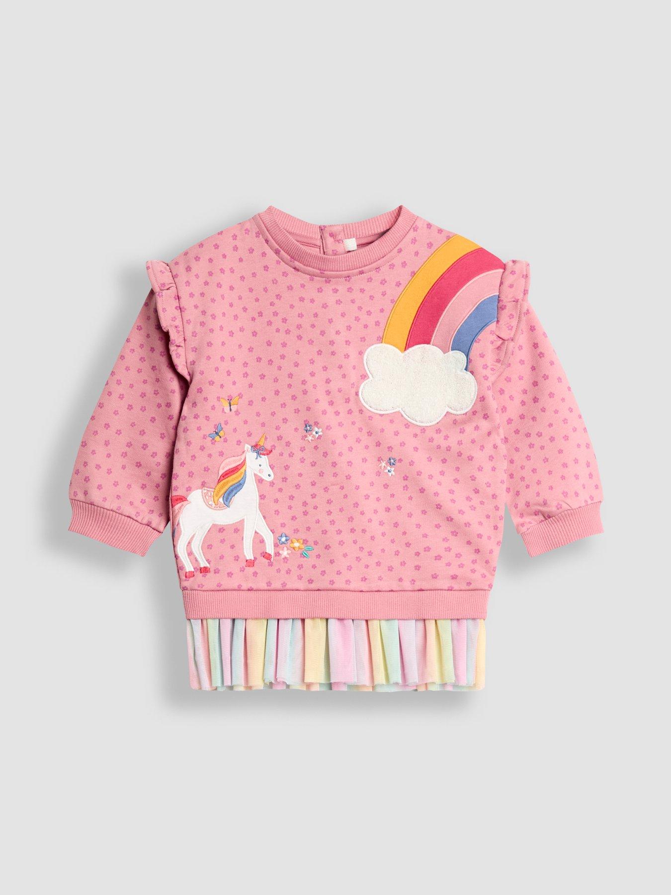  image of jojo-maman-bebe-toddler-girls-unicorn-amp-rainbow-tulle-sweatshirt-amp-leggings-set-pink