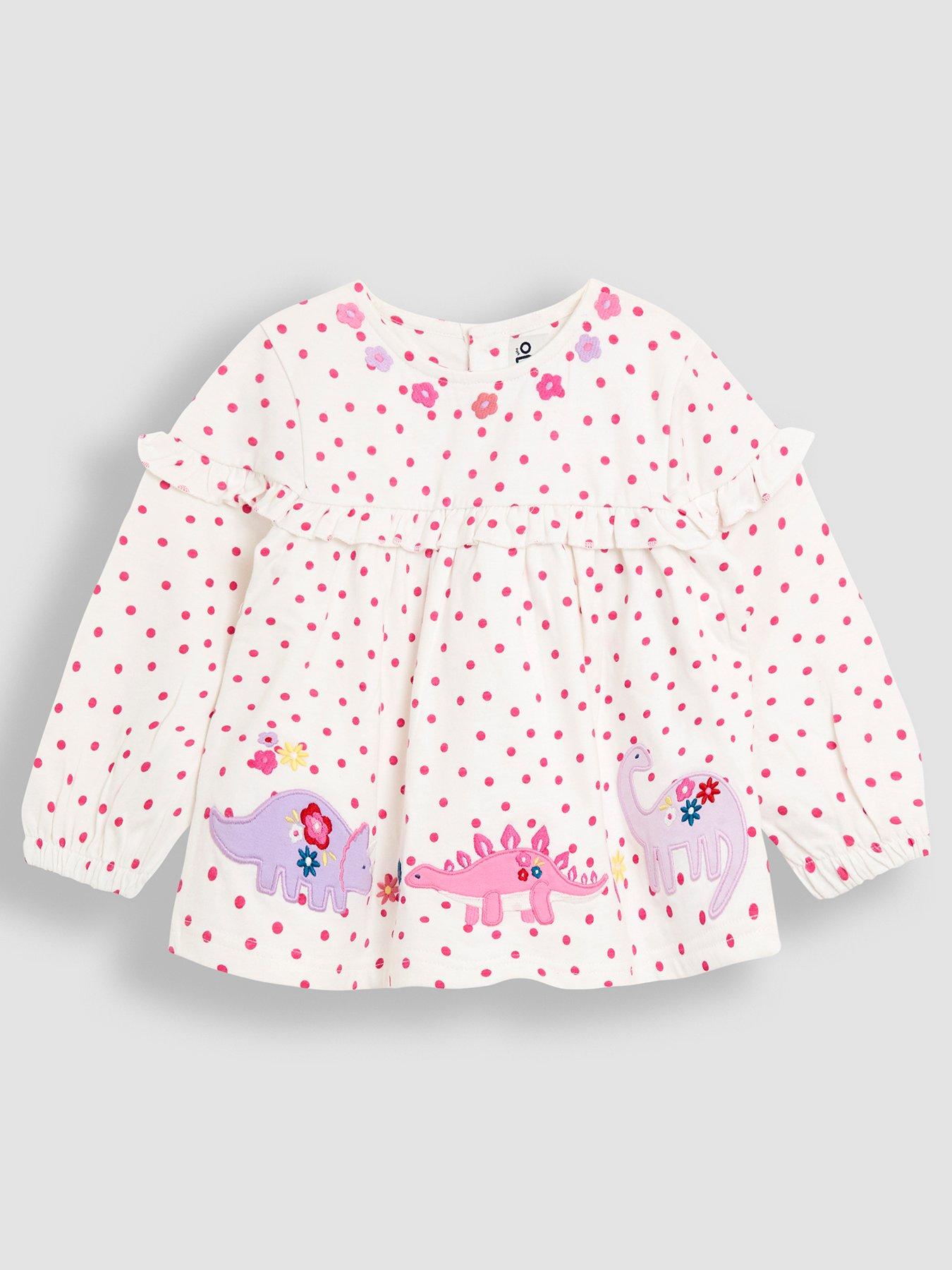 undefined Toddler Girls Dino Applique Floral Frill Tunic - Cream