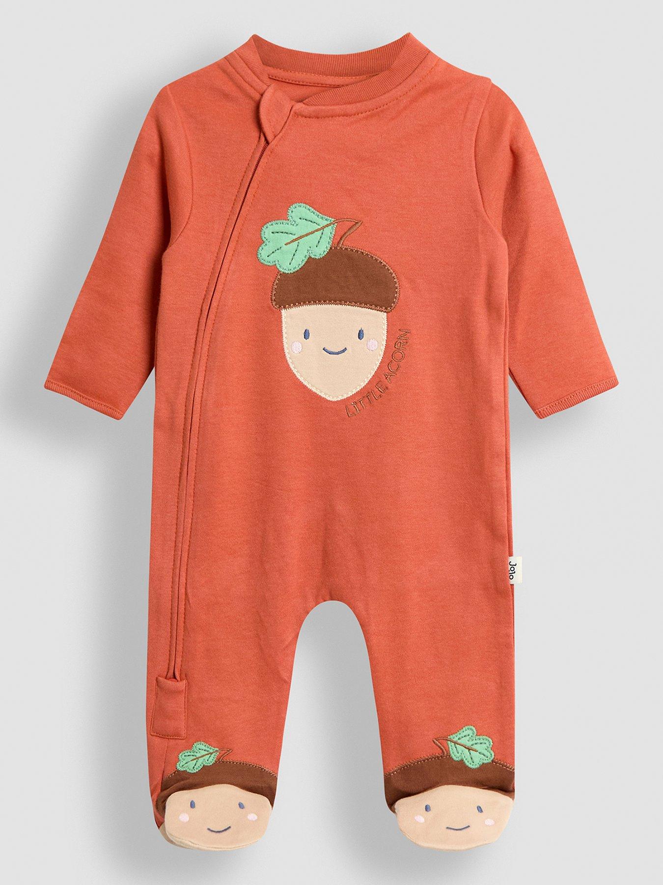 JoJo Maman Bebe Baby Boys Acorn Applique Sleepsuit - Orange