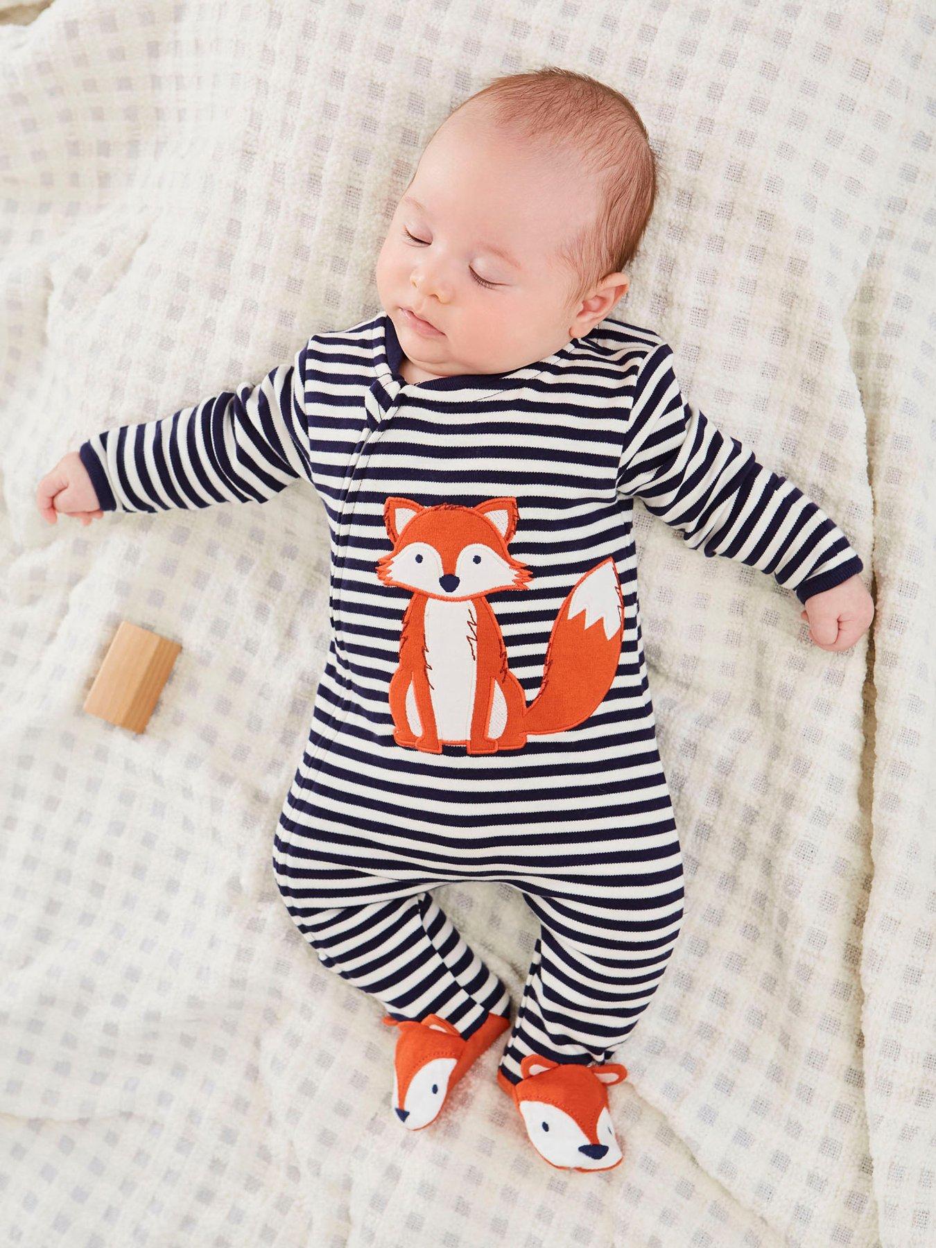 undefined Baby Boys Fox Applique Zip Sleepsuit - Cream
