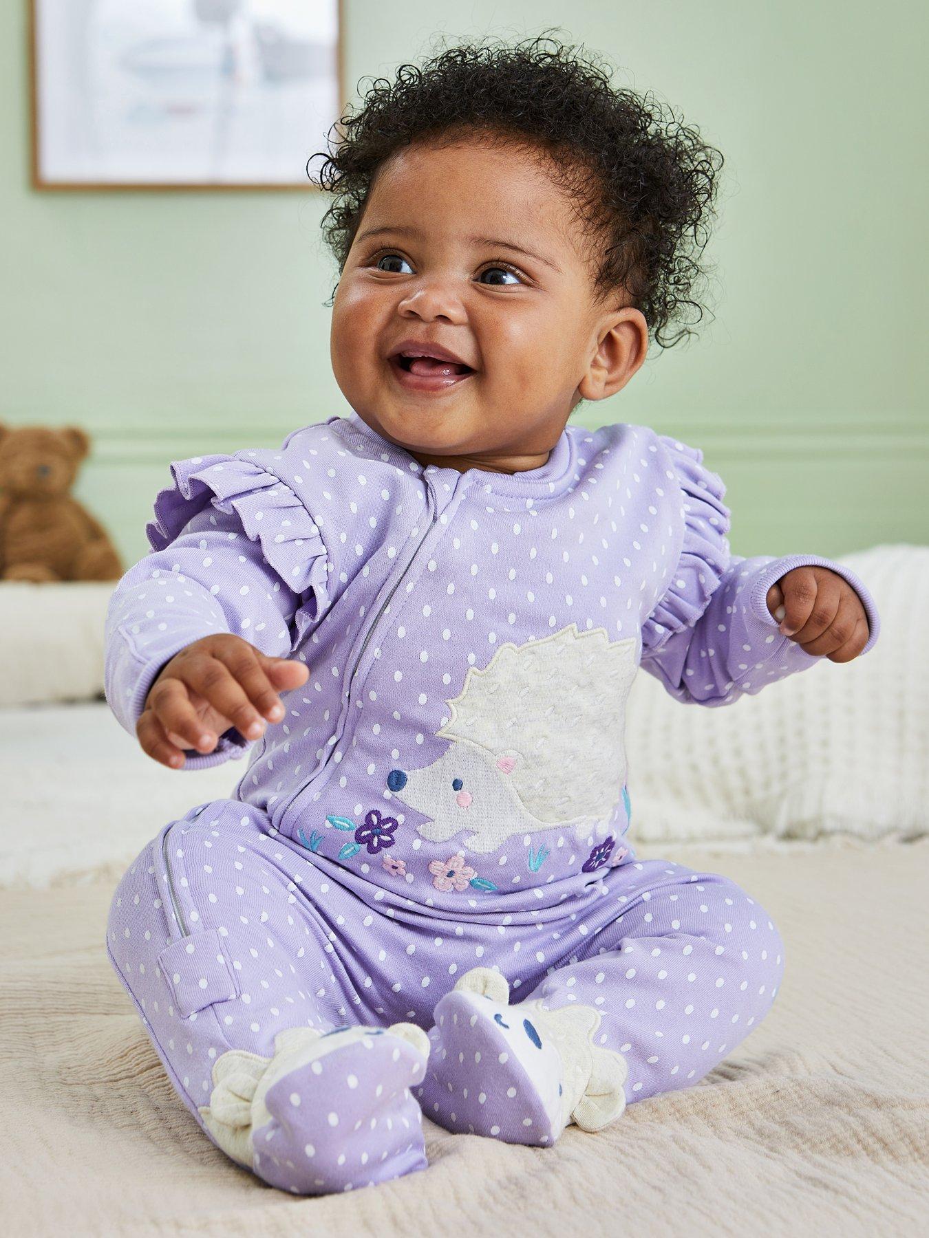 undefined Baby Girls Hedgehog Applique Zip Sleepsuit - Light Purple