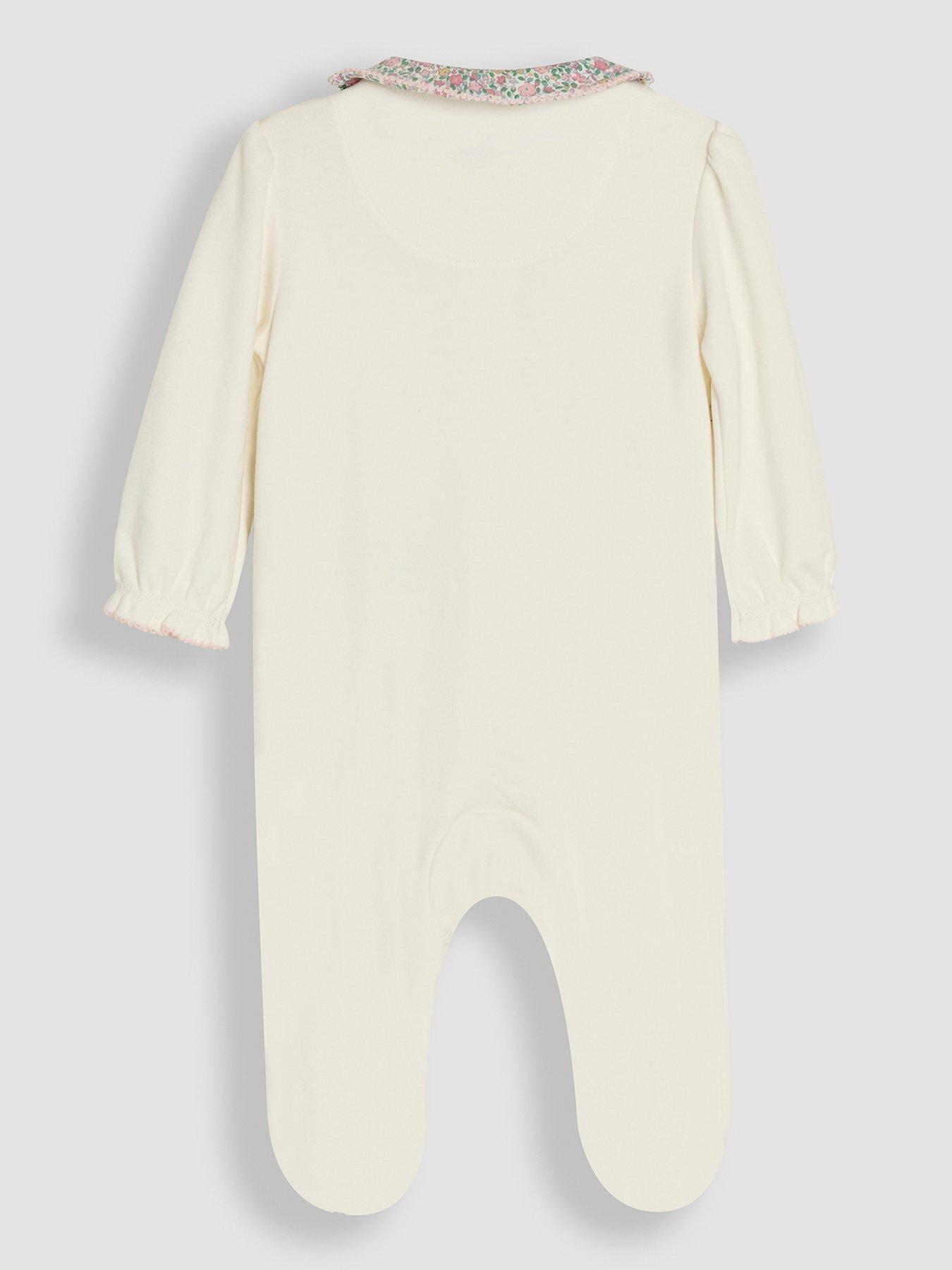 Image 3 of 6 of JoJo Maman Bebe Baby Girls Floral Embroidered Collar Sleepsuit - Cream