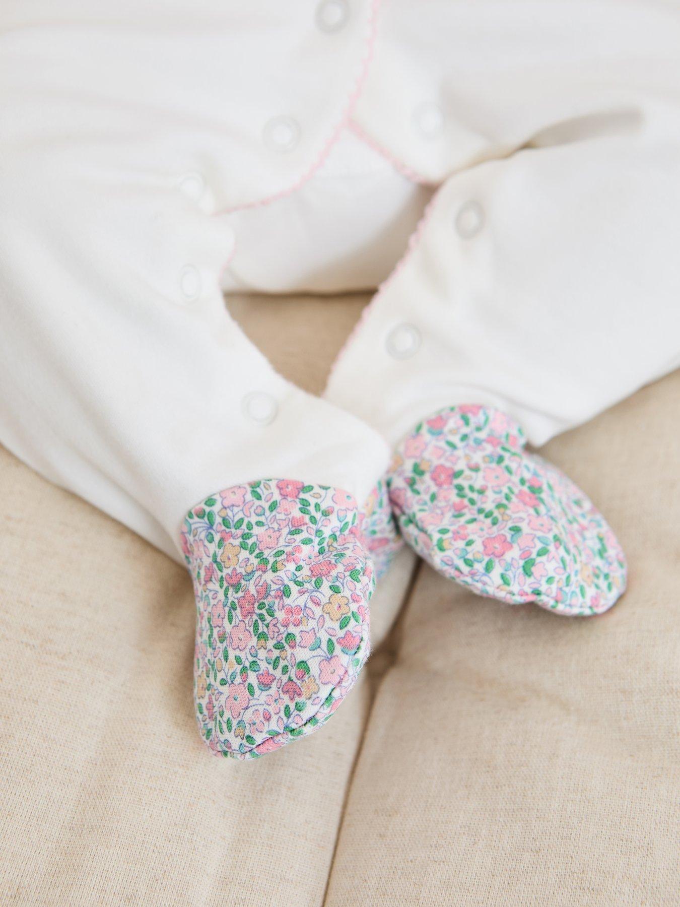 Image 6 of 6 of JoJo Maman Bebe Baby Girls Floral Embroidered Collar Sleepsuit - Cream