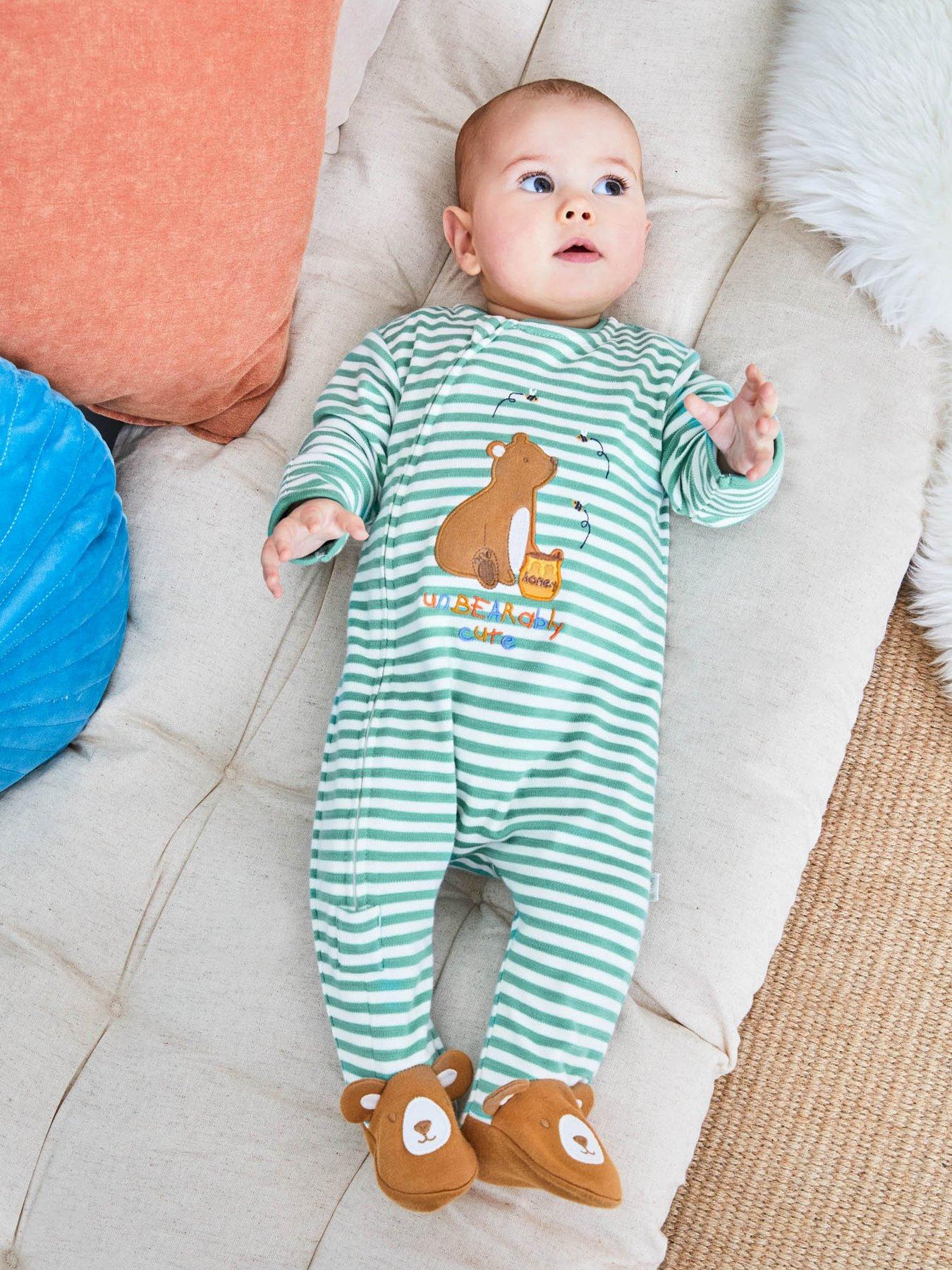 undefined Baby Unisex Bear Applique Zip Sleepsuit - Green
