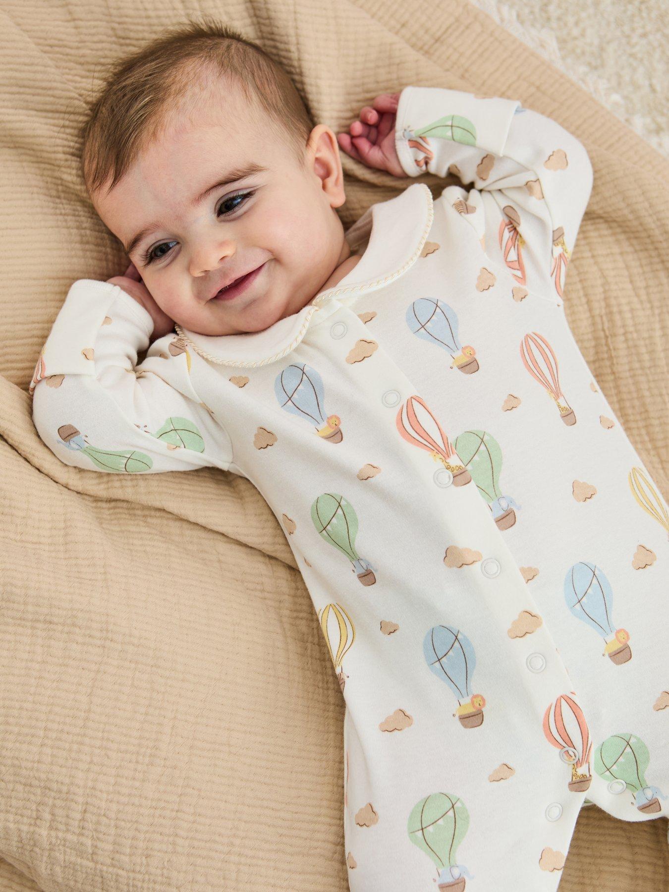 Image 1 of 5 of JoJo Maman Bebe Baby Unisex Hot Air Balloon Printed Sleepsuit - Cream