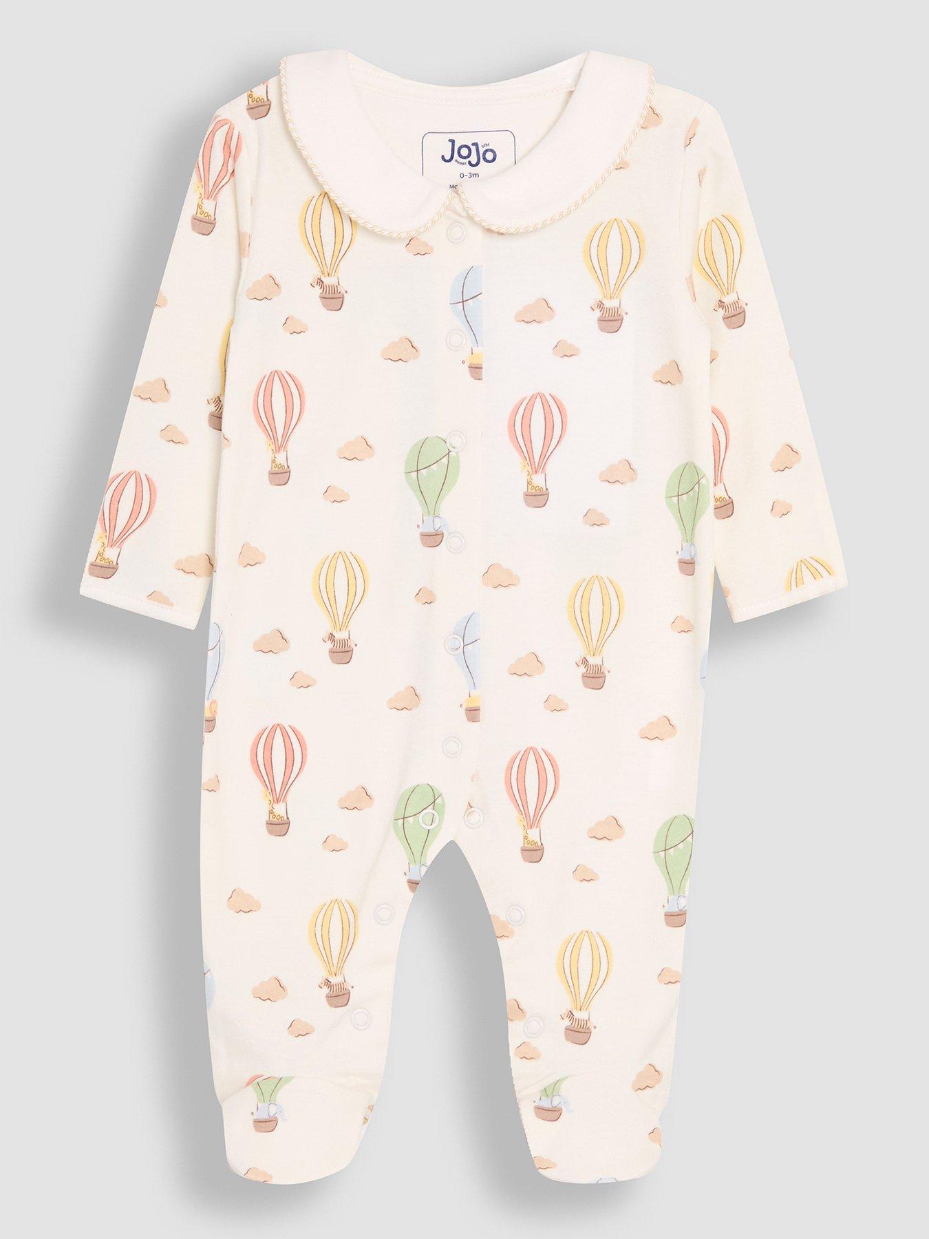Image 2 of 5 of JoJo Maman Bebe Baby Unisex Hot Air Balloon Printed Sleepsuit - Cream