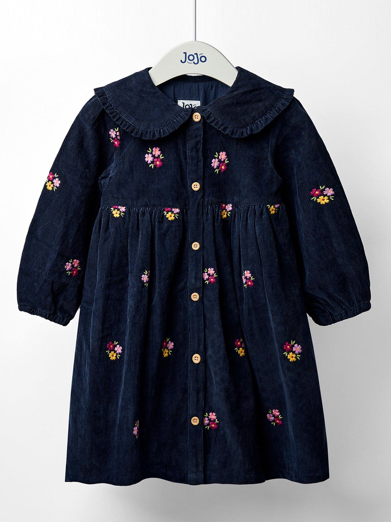  image of jojo-maman-bebe-toddler-girls-floral-embroidered-button-through-dress-multi