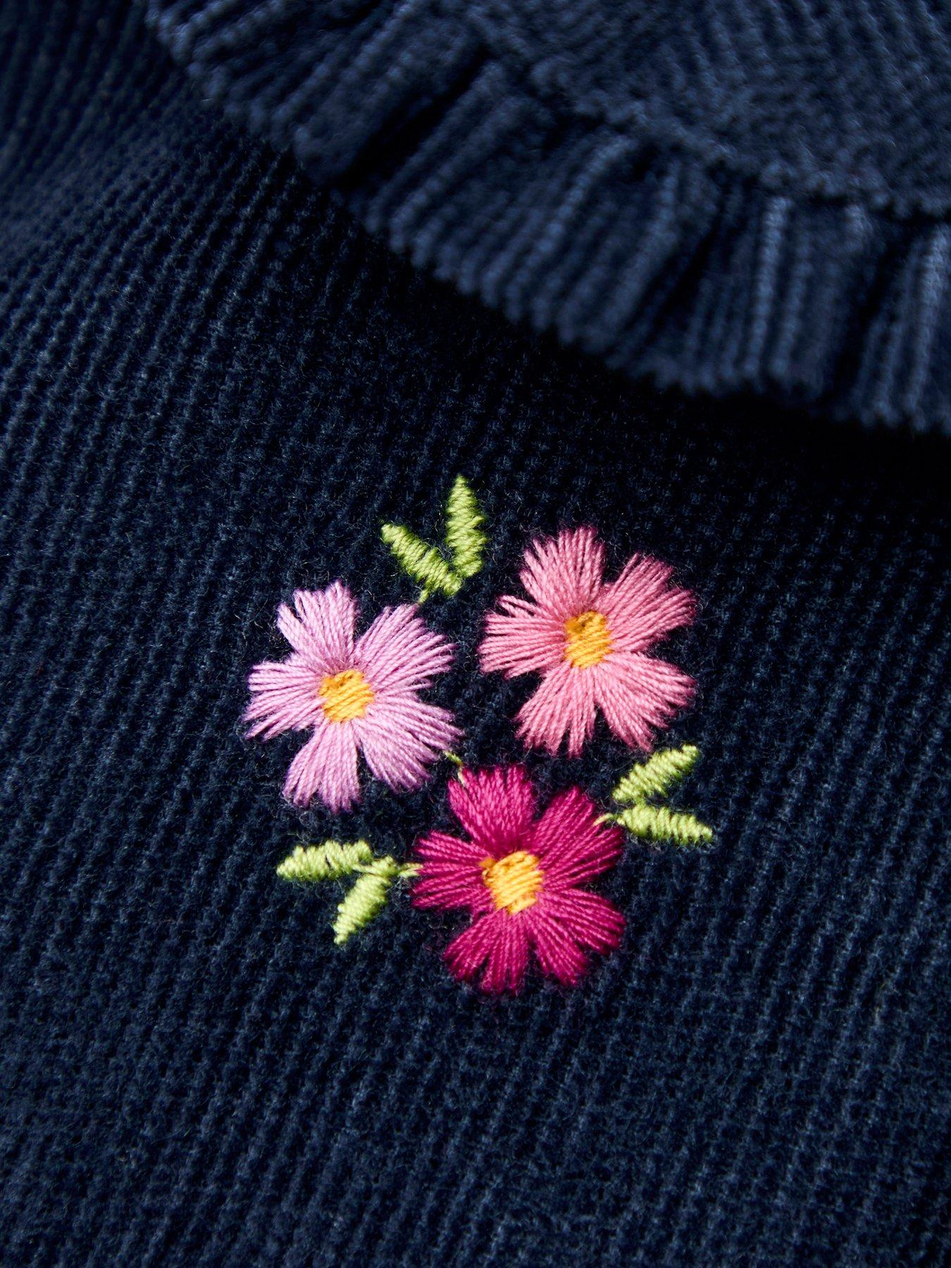  image of jojo-maman-bebe-toddler-girls-floral-embroidered-button-through-dress-multi