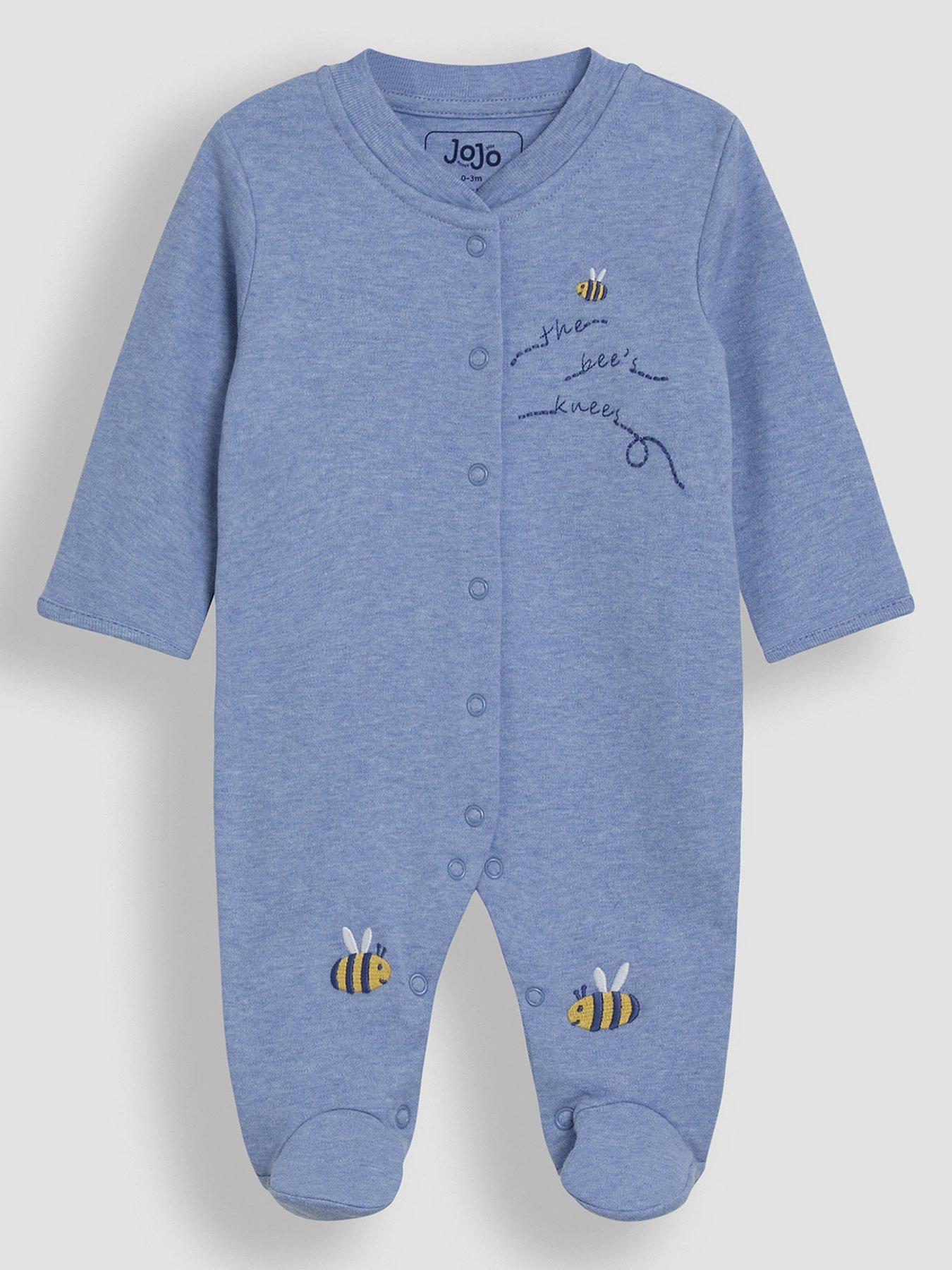 Image 3 of 4 of JoJo Maman Bebe Baby Boys Bee Applique Sleepsuit - Blue