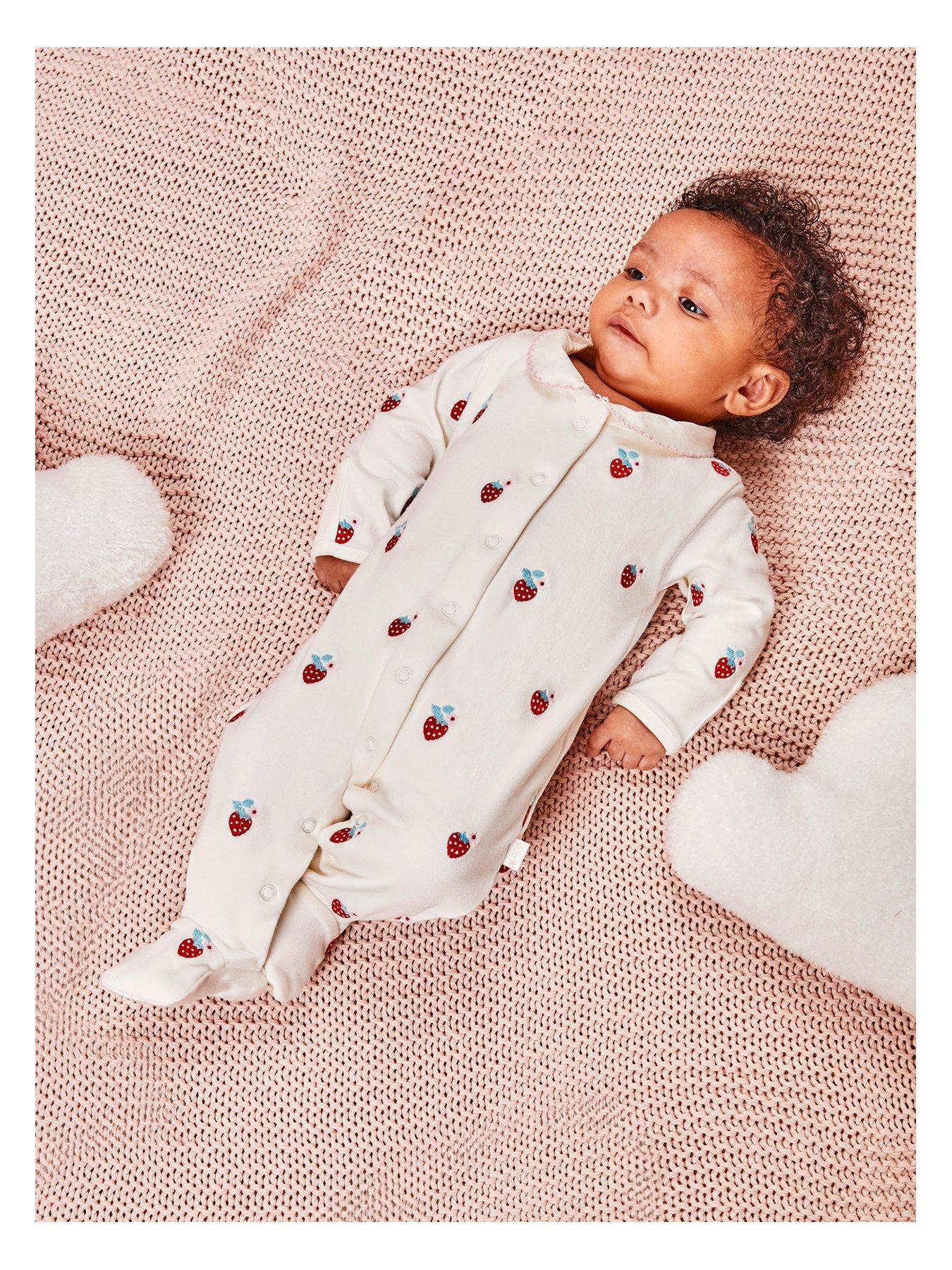 undefined Baby Girls Strawberry Embroidered Sleepsuit - Cream