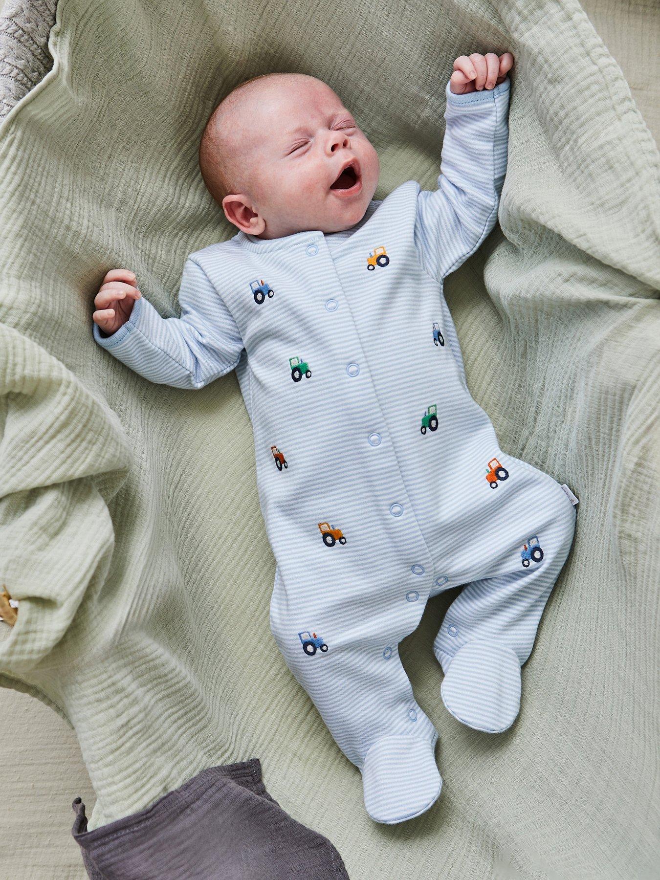 undefined Baby Boys Tractor Embroidered Sleepsuit - Blue