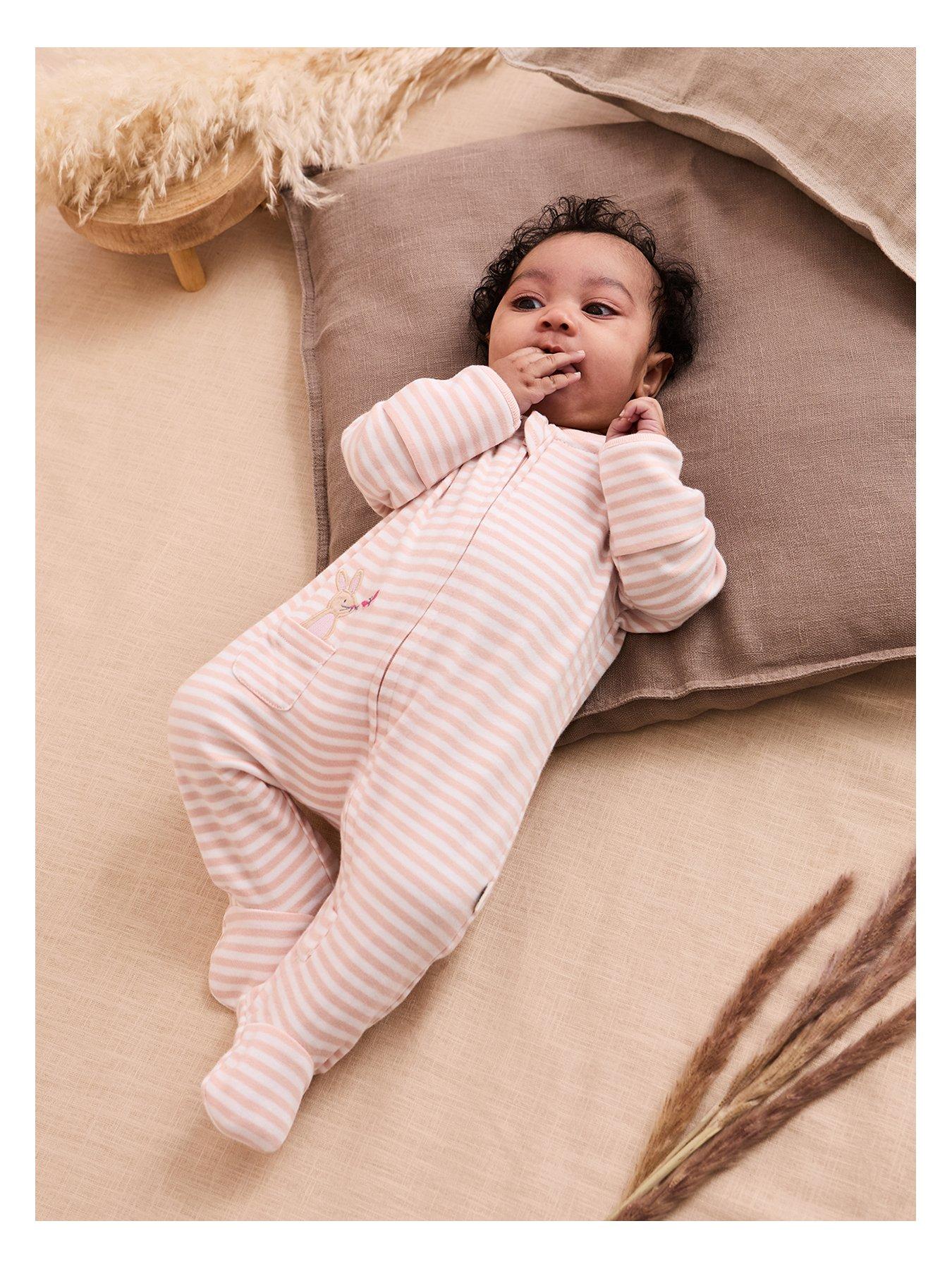 undefined Baby Girls Bunny Embroidered Sleepsuit - Pink