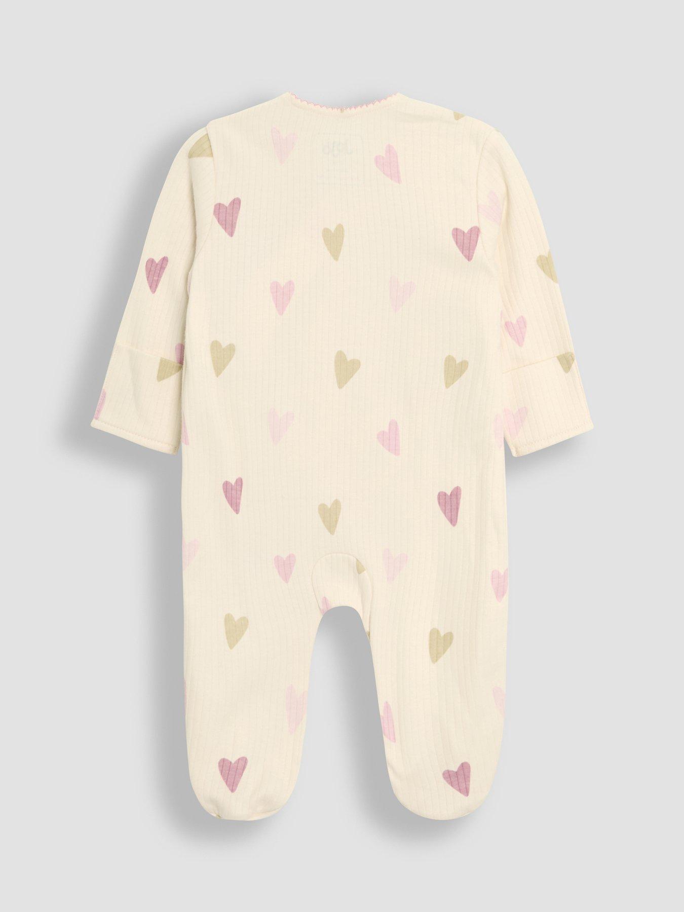 Image 4 of 5 of JoJo Maman Bebe Baby Girls Heart Pretty Sleepsuit Pink - Beige