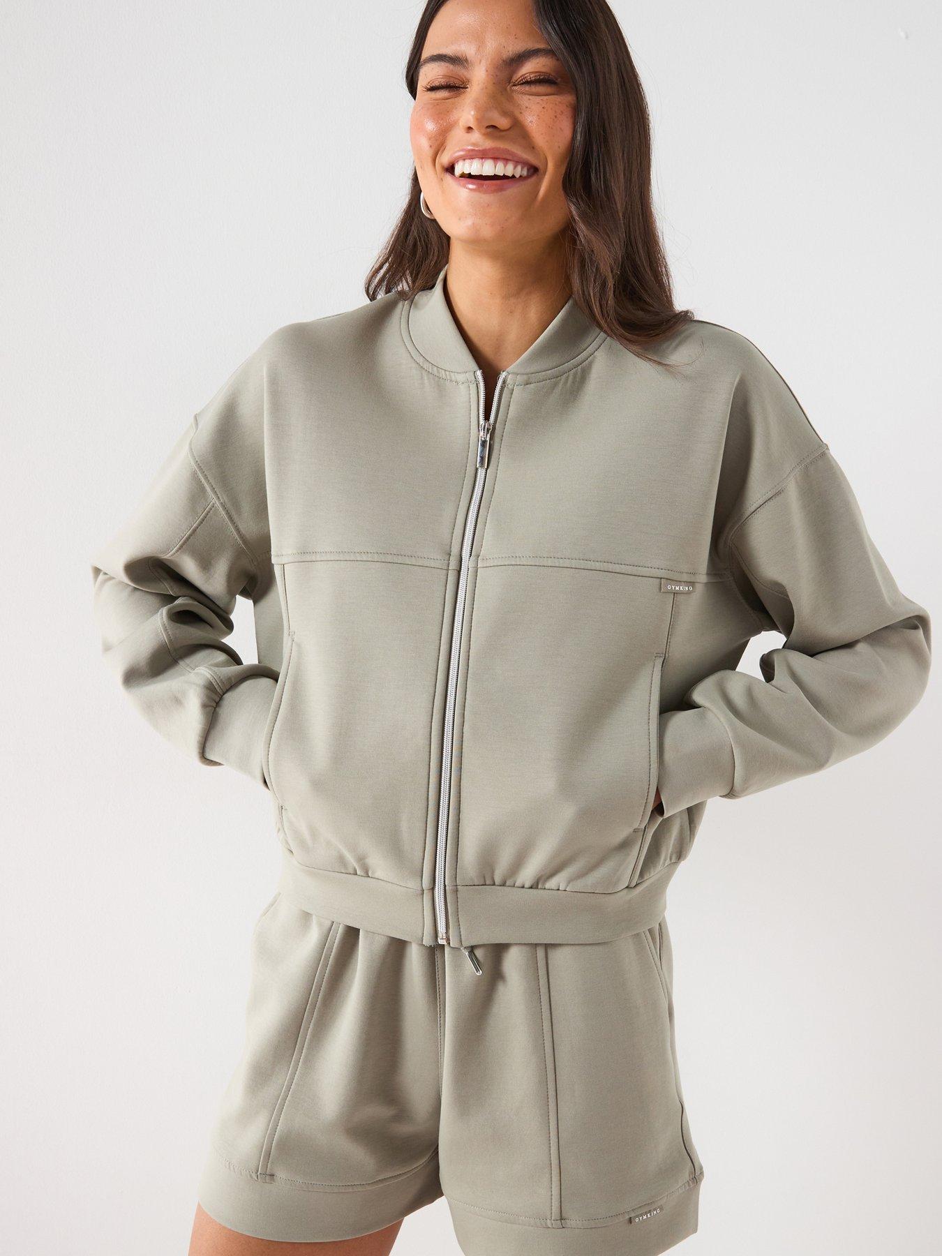  image of gym-king-womens-retreat-cropped-bomber-sage-green