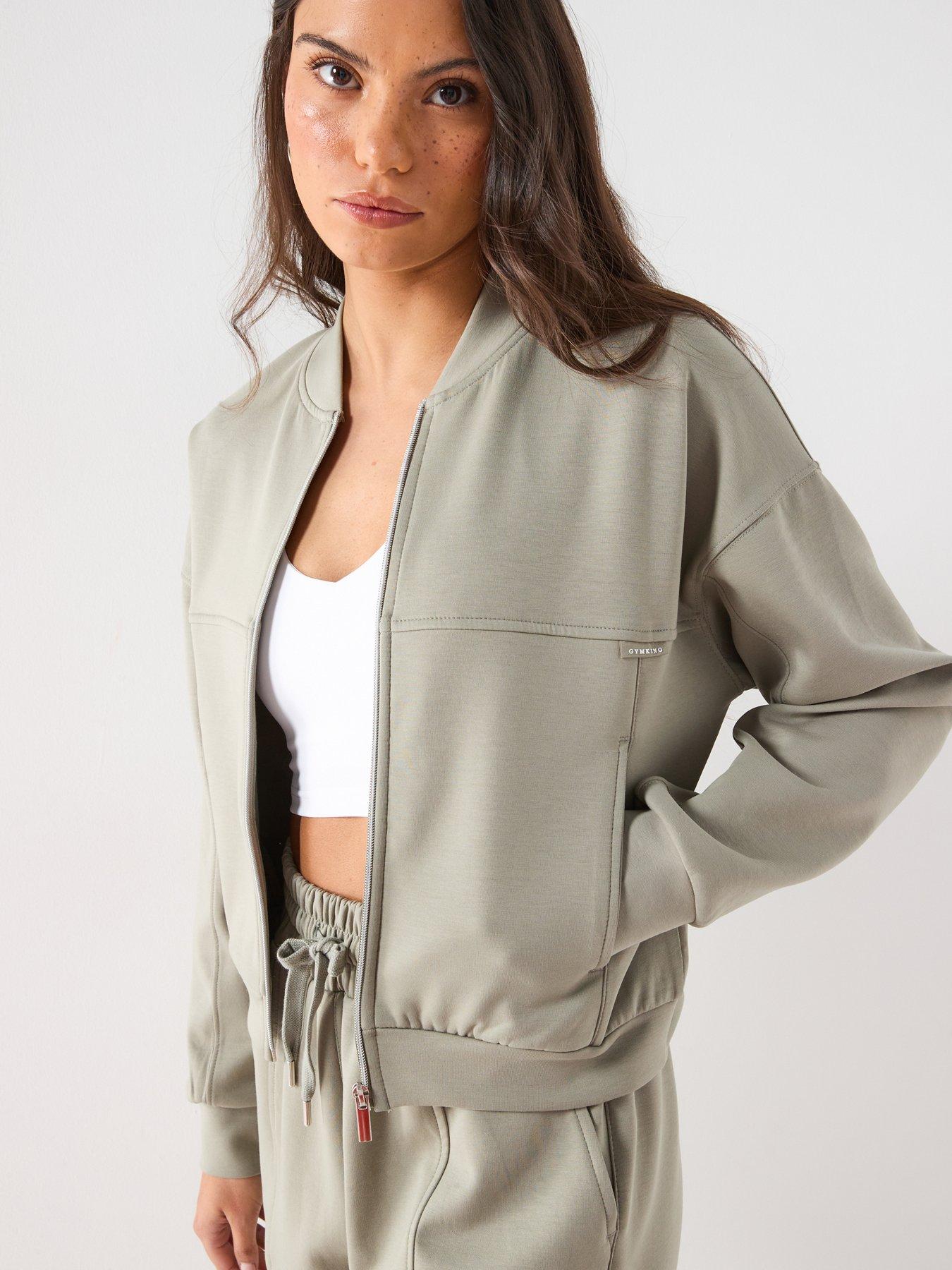  image of gym-king-womens-retreat-cropped-bomber-sage-green