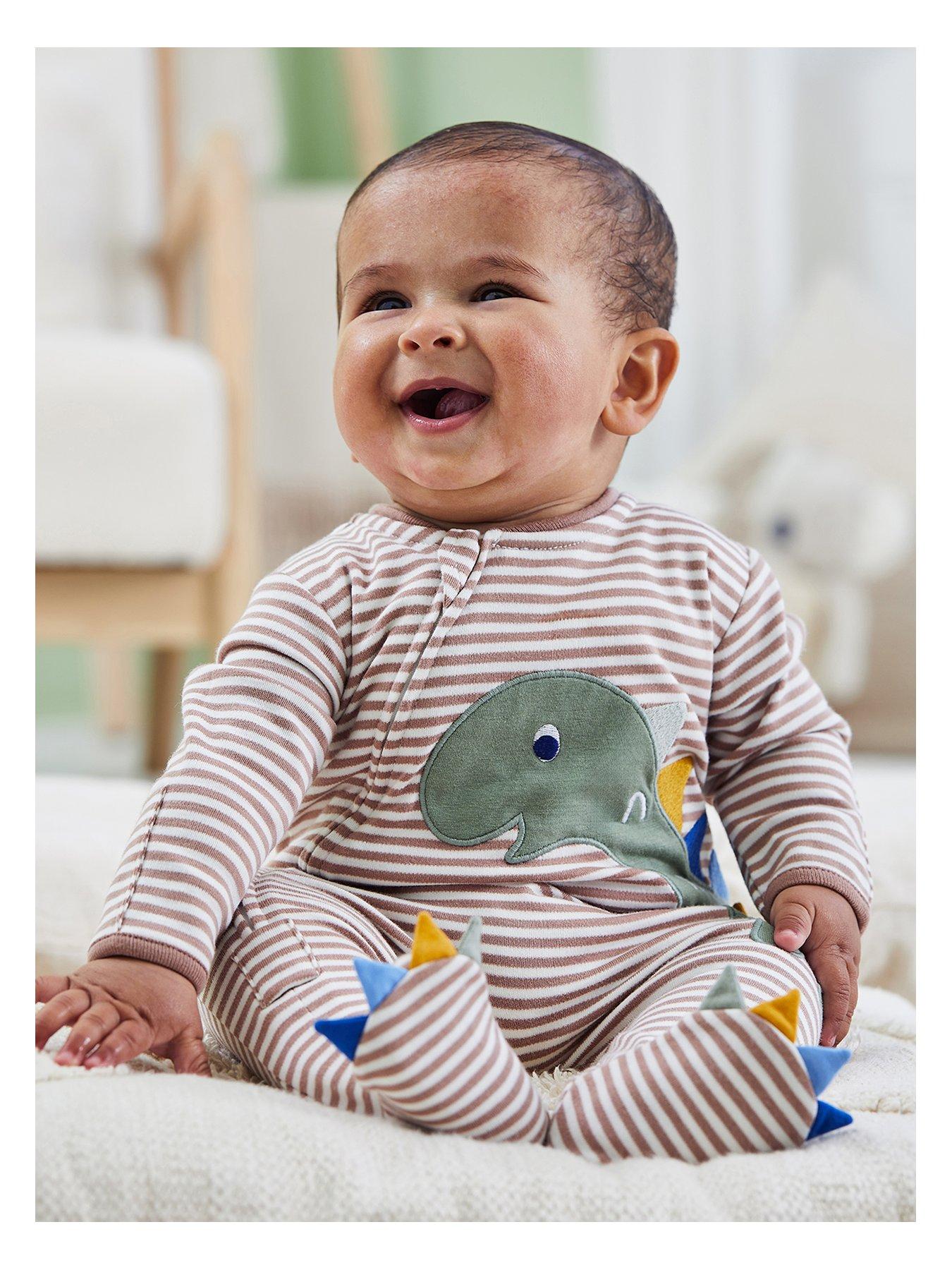 undefined Baby Boys Dino Applique Zip Sleepsuit - Beige
