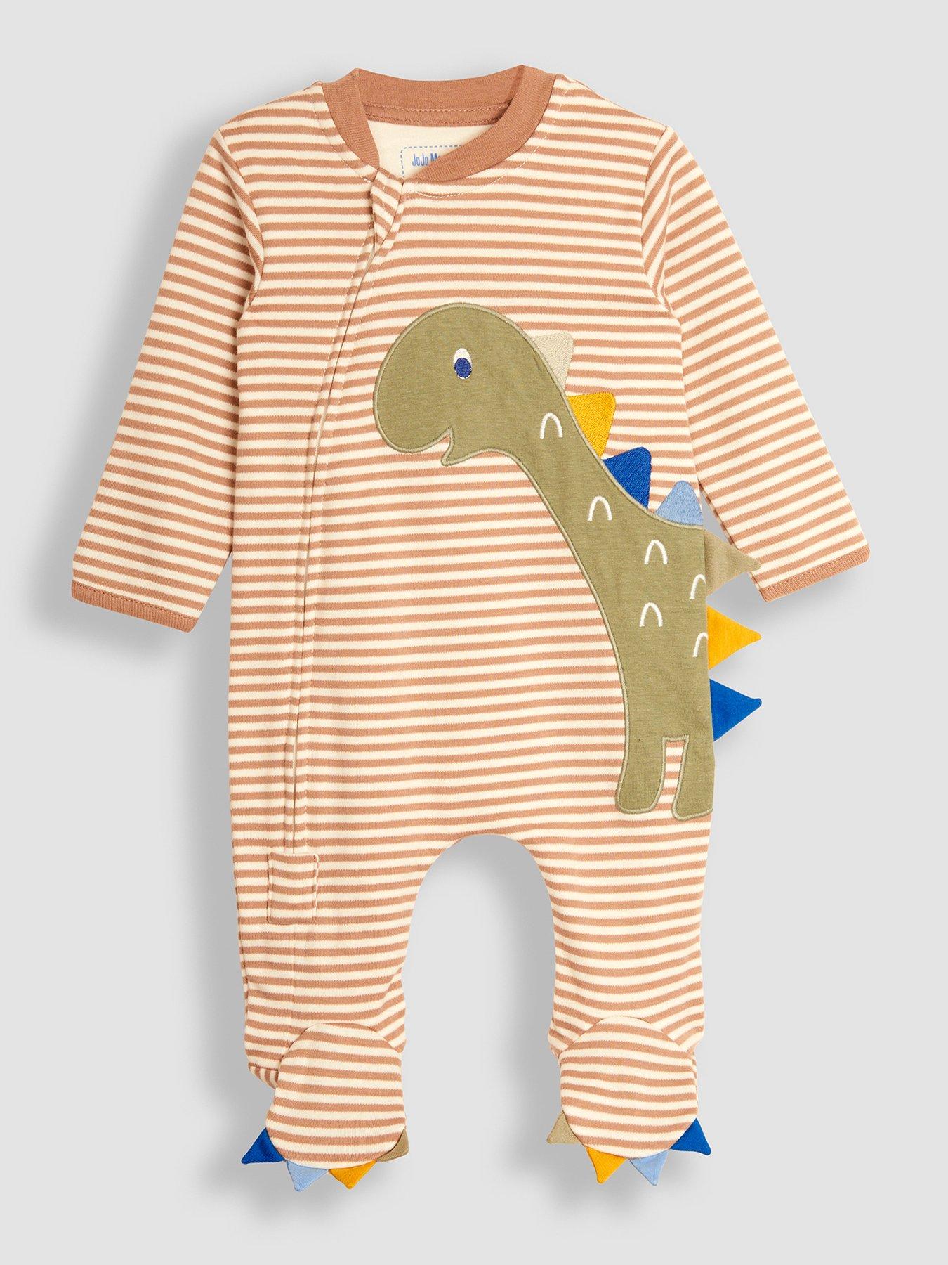 Image 3 of 5 of JoJo Maman Bebe Baby Boys Dino Applique Zip Sleepsuit - Beige