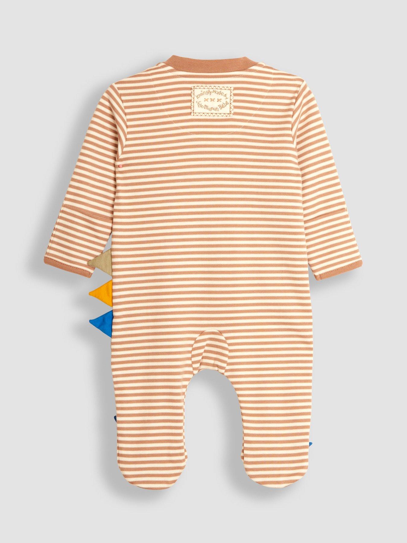 Image 4 of 5 of JoJo Maman Bebe Baby Boys Dino Applique Zip Sleepsuit - Beige