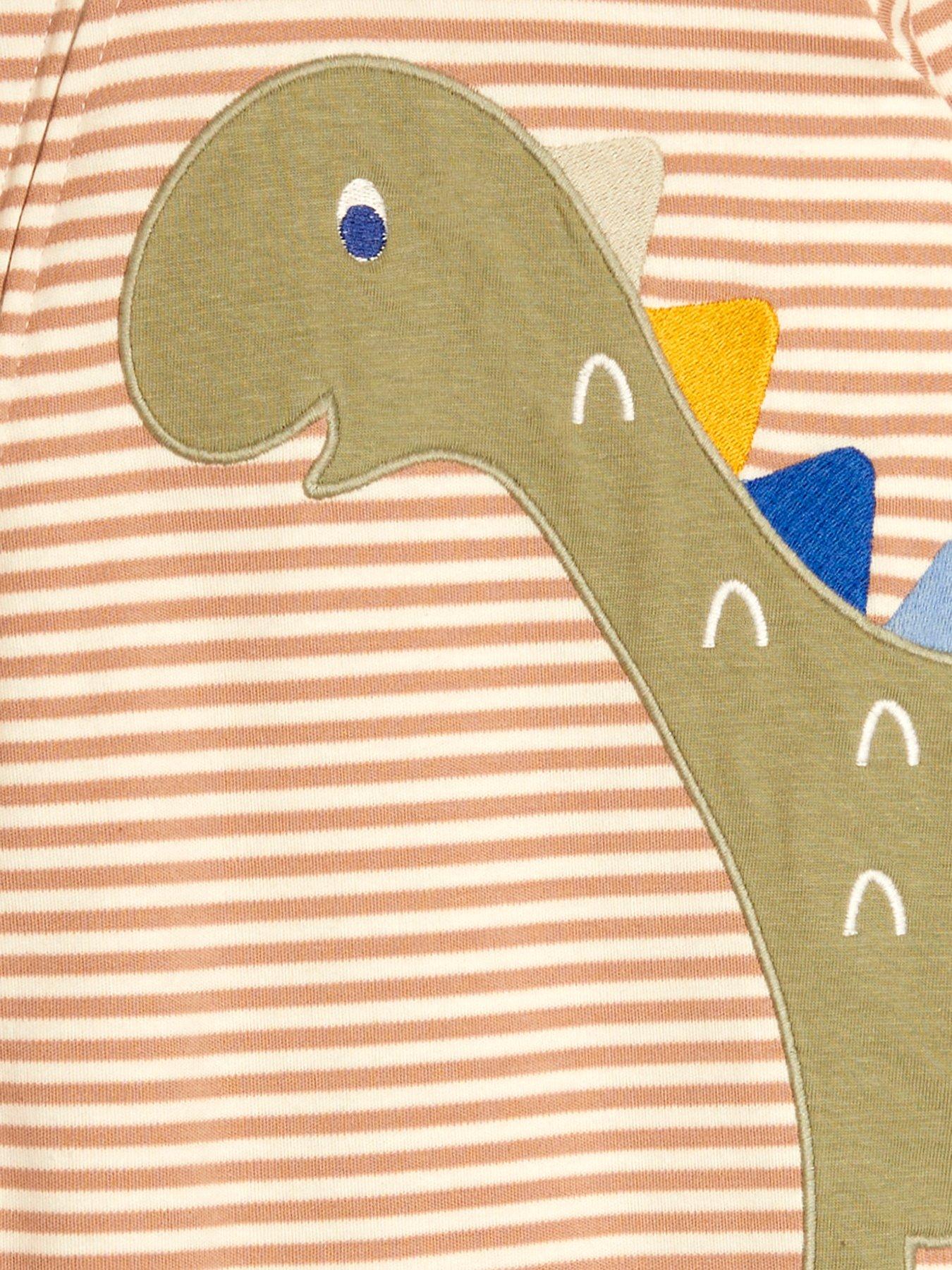 Image 5 of 5 of JoJo Maman Bebe Baby Boys Dino Applique Zip Sleepsuit - Beige