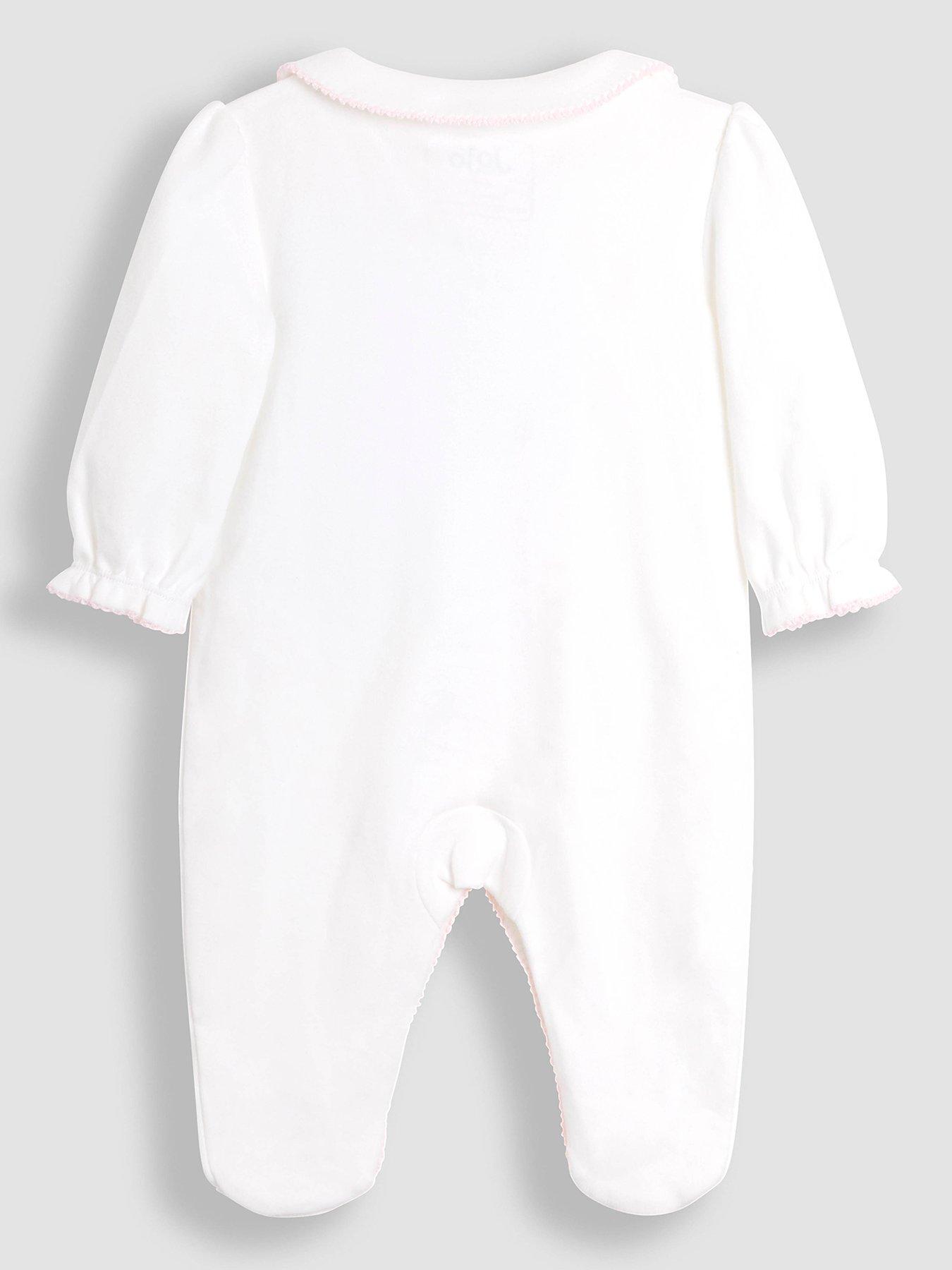  image of jojo-maman-bebe-baby-girls-rosebud-embroidered-sleepsuit-and-hat-set-cream