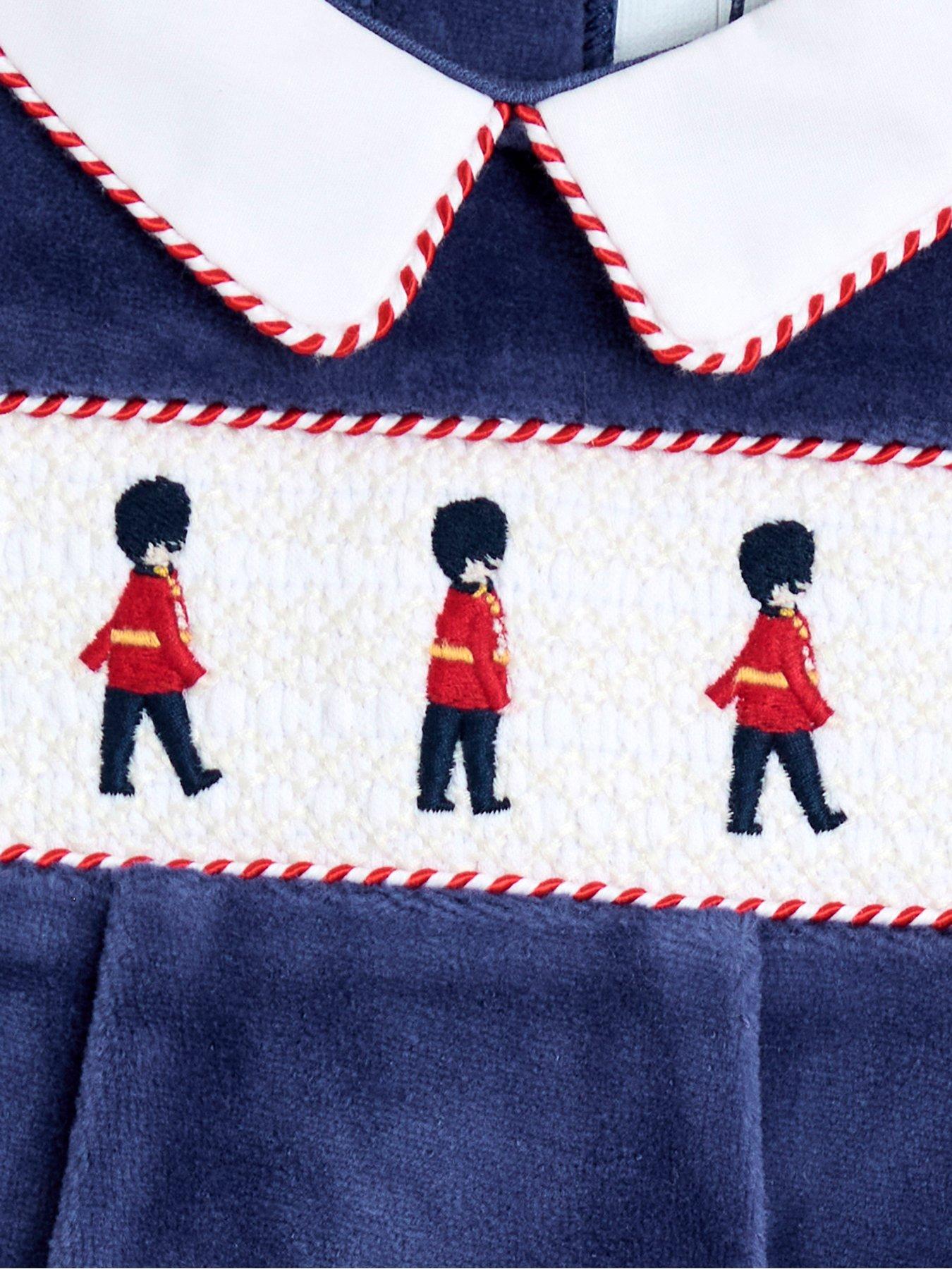  image of jojo-maman-bebe-baby-boys-soldier-smocked-velour-all-in-one-navy