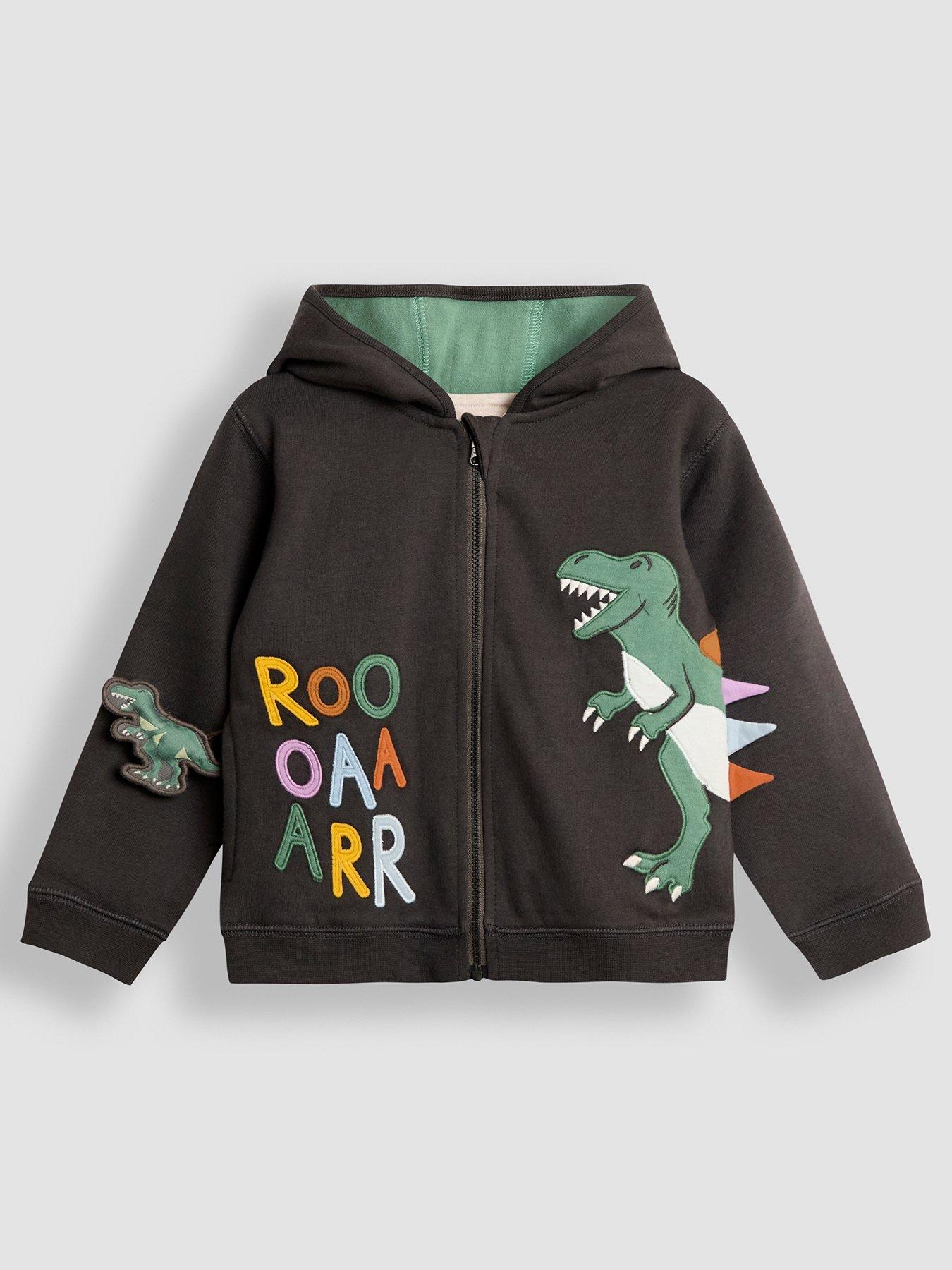 Image 2 of 7 of JoJo Maman Bebe Toddler Boys T-Rex Applique Reversible Hoodie - Grey
