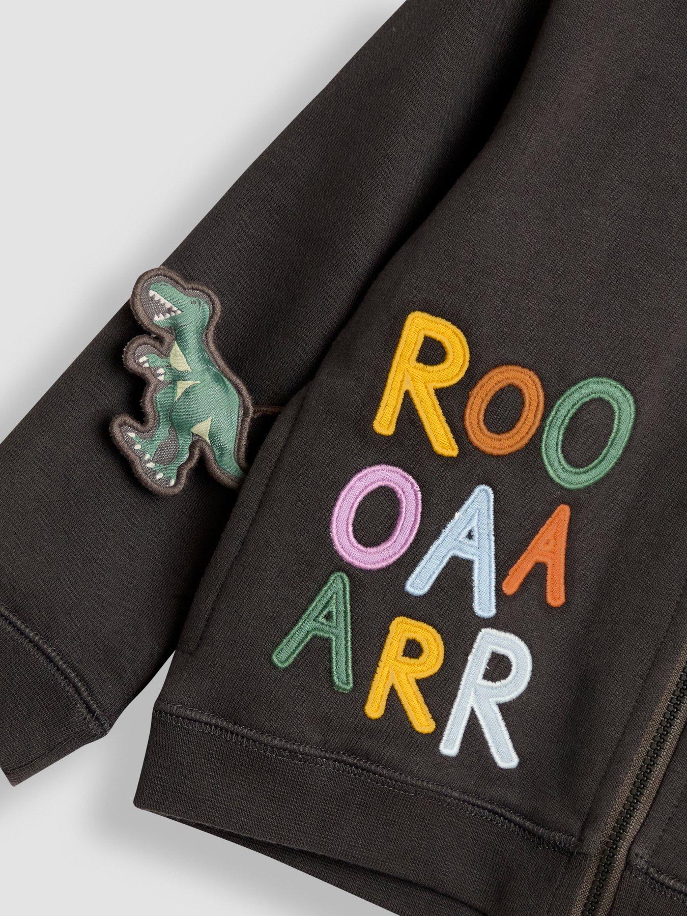 Image 6 of 7 of JoJo Maman Bebe Toddler Boys T-Rex Applique Reversible Hoodie - Grey