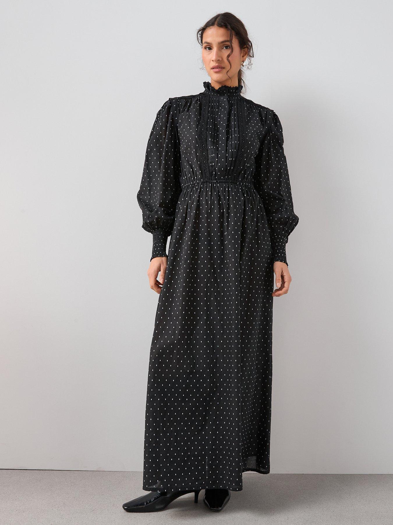 Image 5 of 7 of The Very Collection Polka Dot High Neck Midi Dress - Black
