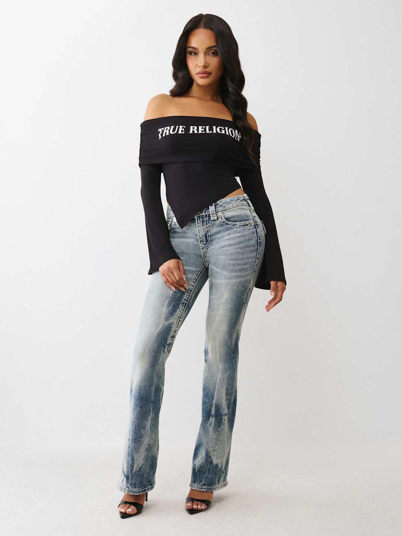 Image 3 of 5 of TRUE RELIGION Crystal Asymmetrical Off Shoulder Top - Black