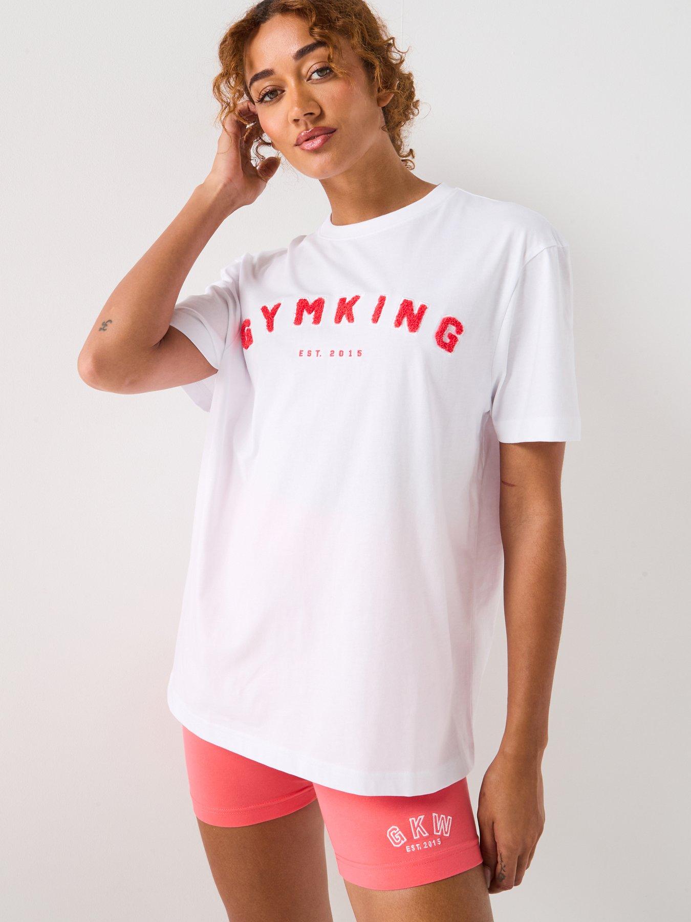Image 1 of 5 of Gym King Womens Shadow Boyfriend Tee - White