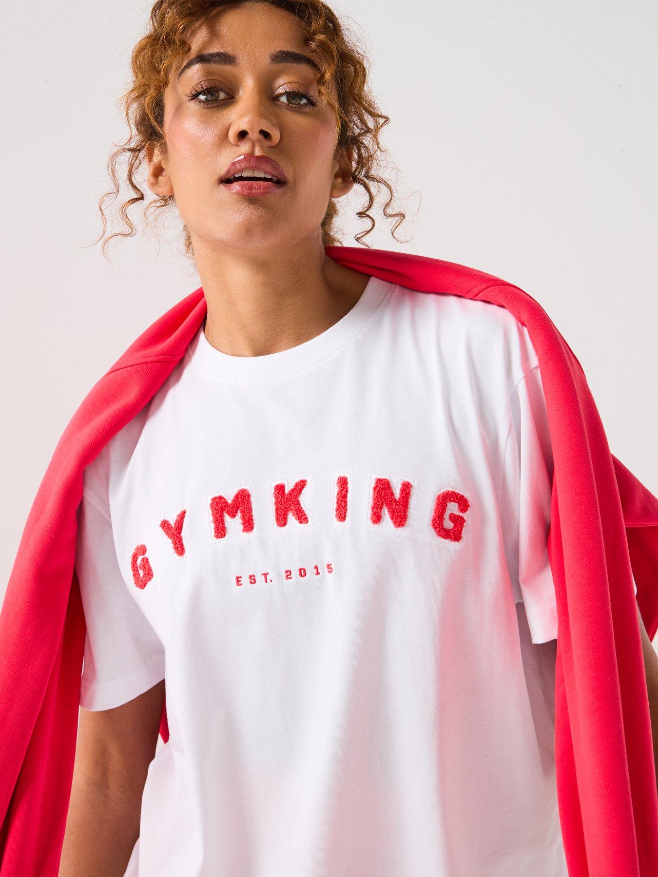 Image 4 of 5 of Gym King Womens Shadow Boyfriend Tee - White