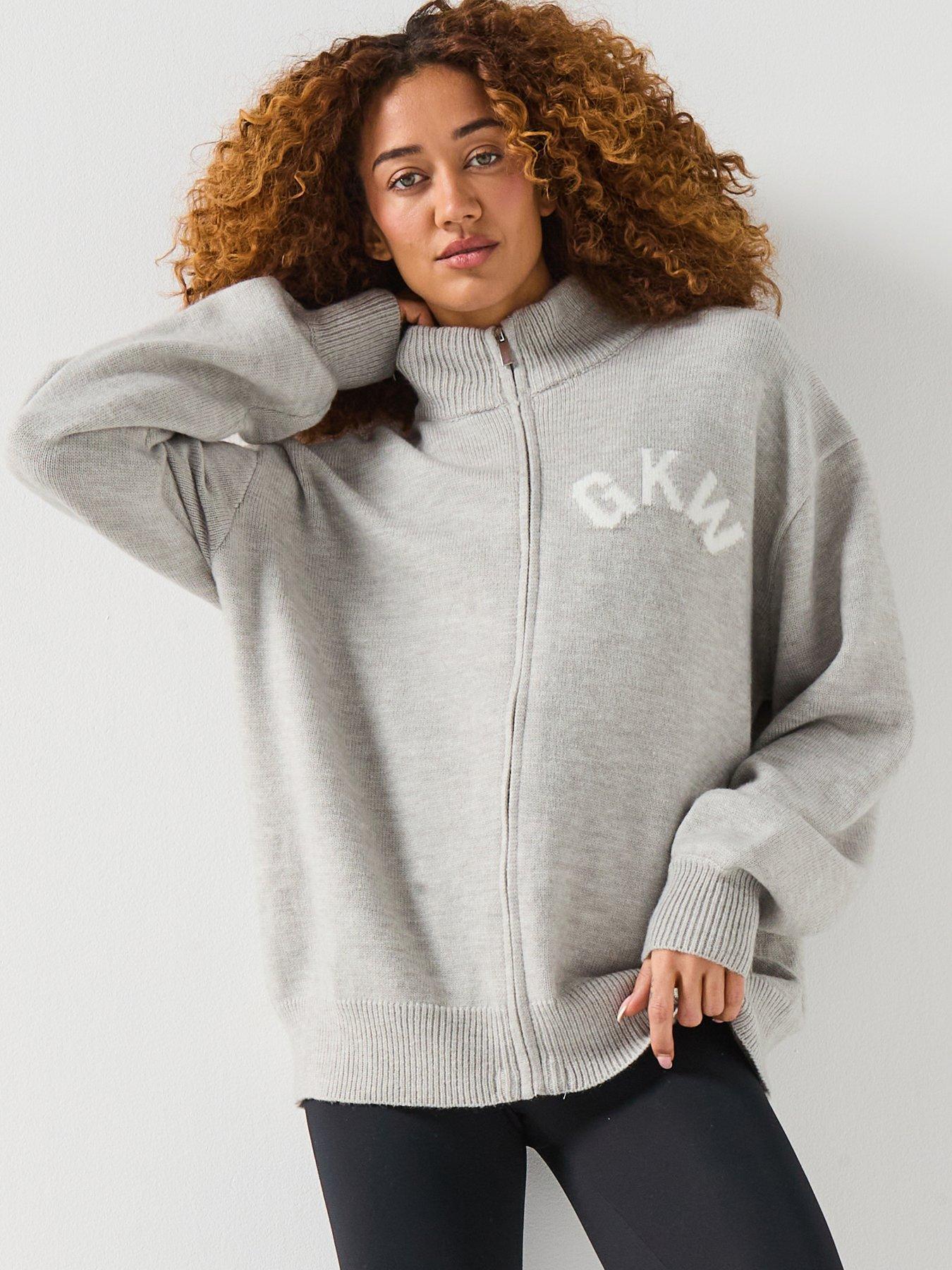 front image of gym-king-restore-knitted-full-zip-funnel-white