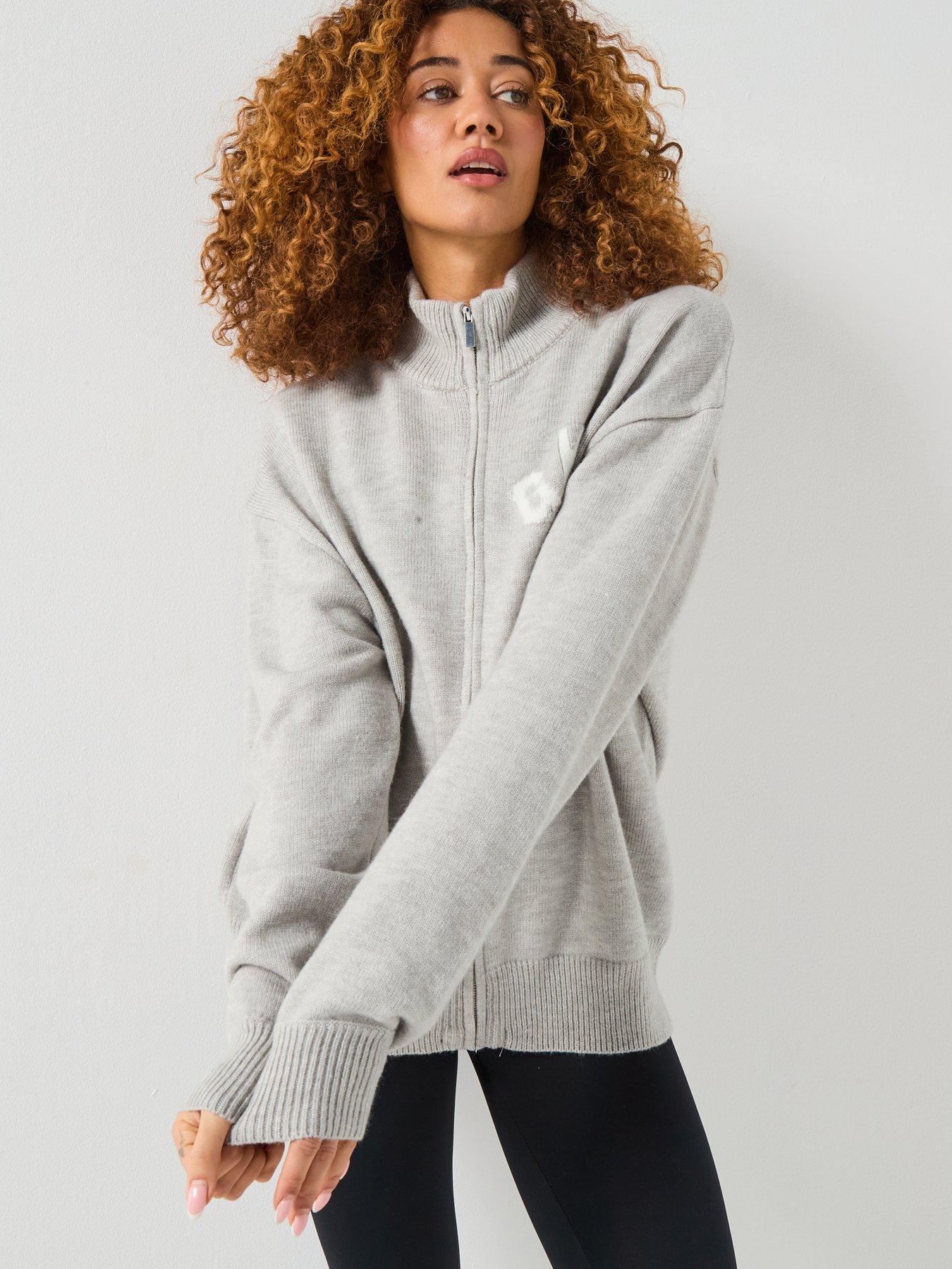  image of gym-king-restore-knitted-full-zip-funnel-white
