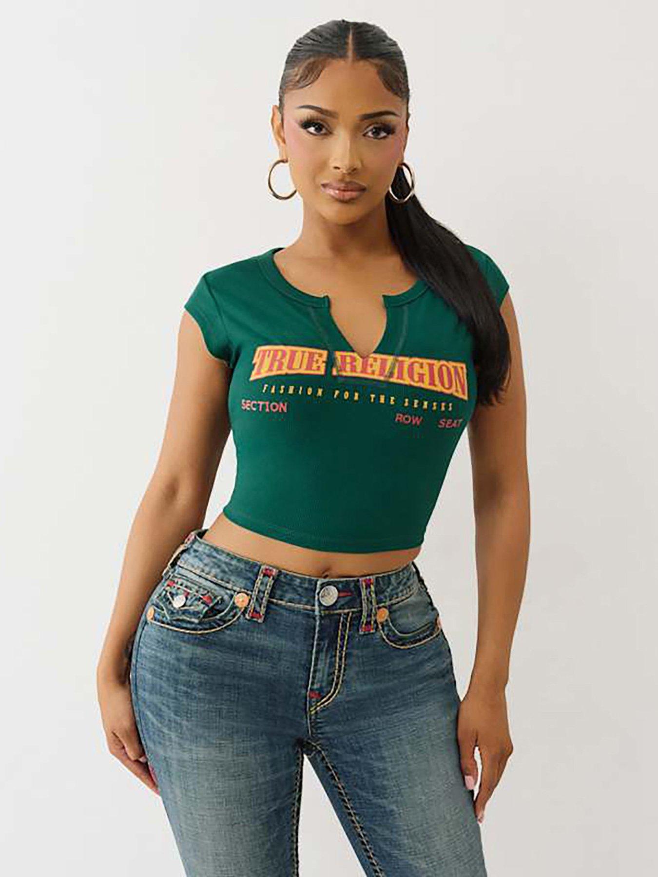 TRUE RELIGION Anniversary Notched Short Sleeve T-Shirt - Green