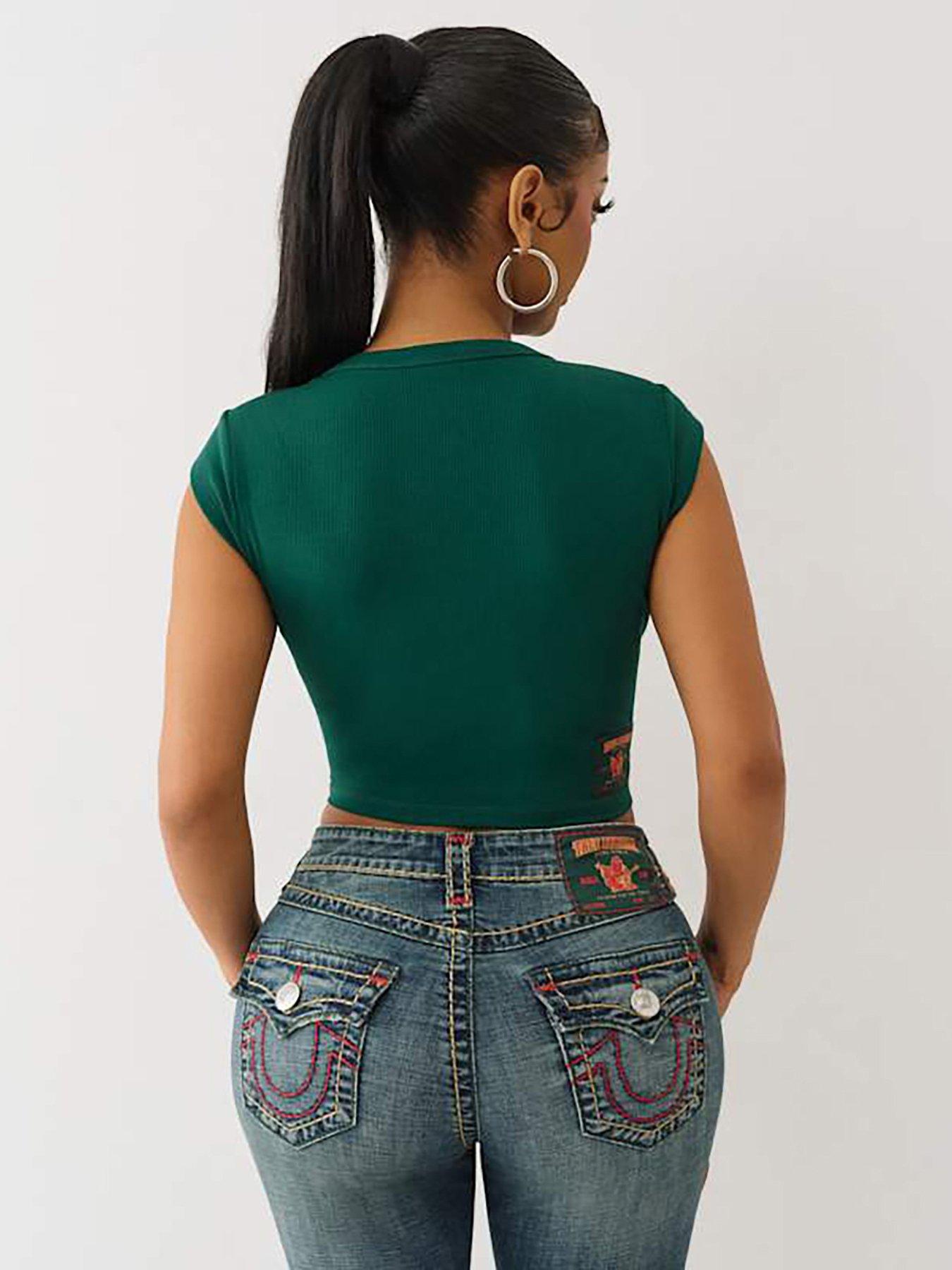  image of true-religion-anniversary-notched-short-sleeve-rib-tee-dark-green