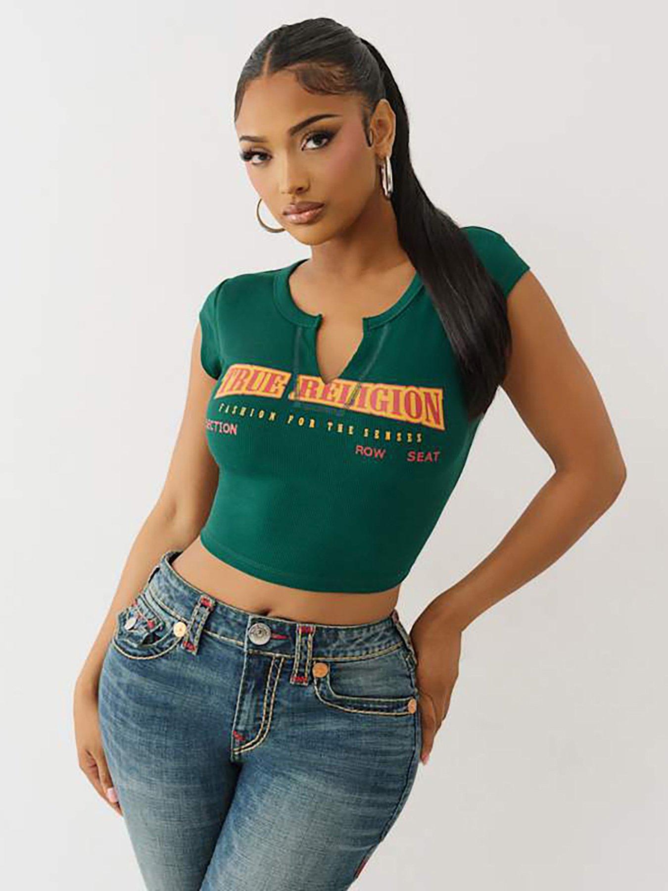  image of true-religion-anniversary-notched-short-sleeve-rib-tee-dark-green