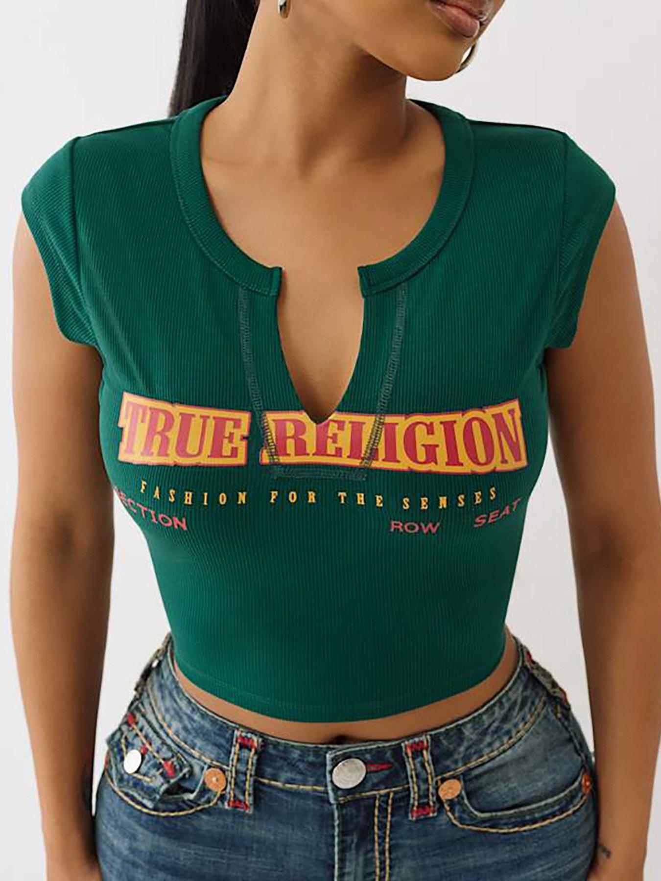  image of true-religion-anniversary-notched-short-sleeve-rib-tee-dark-green