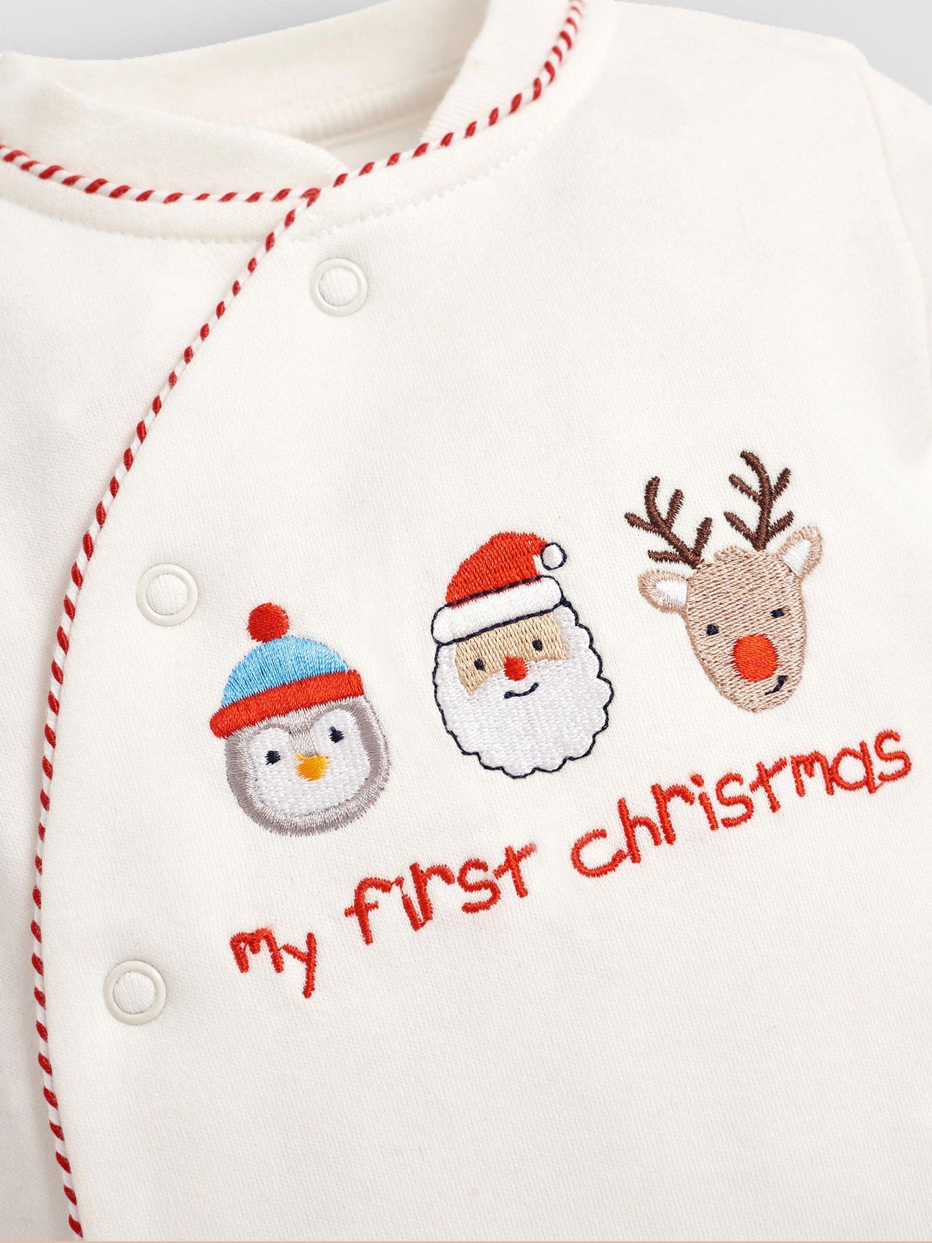  image of jojo-maman-bebe-baby-unisex-my-first-christmas-sleepsuit-cream
