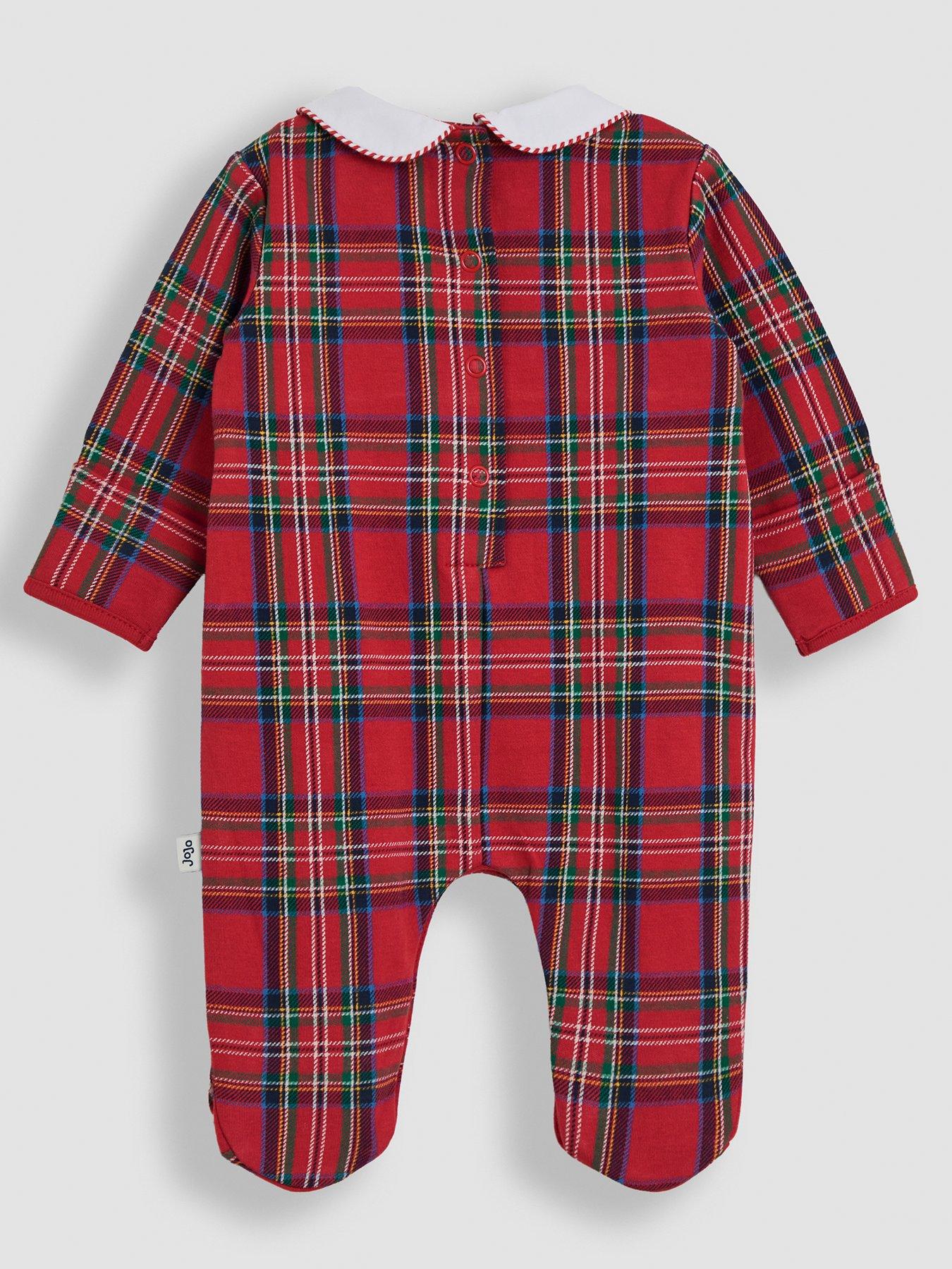  image of jojo-maman-bebe-baby-unisex-tartan-my-first-christmas-sleepsuit-red