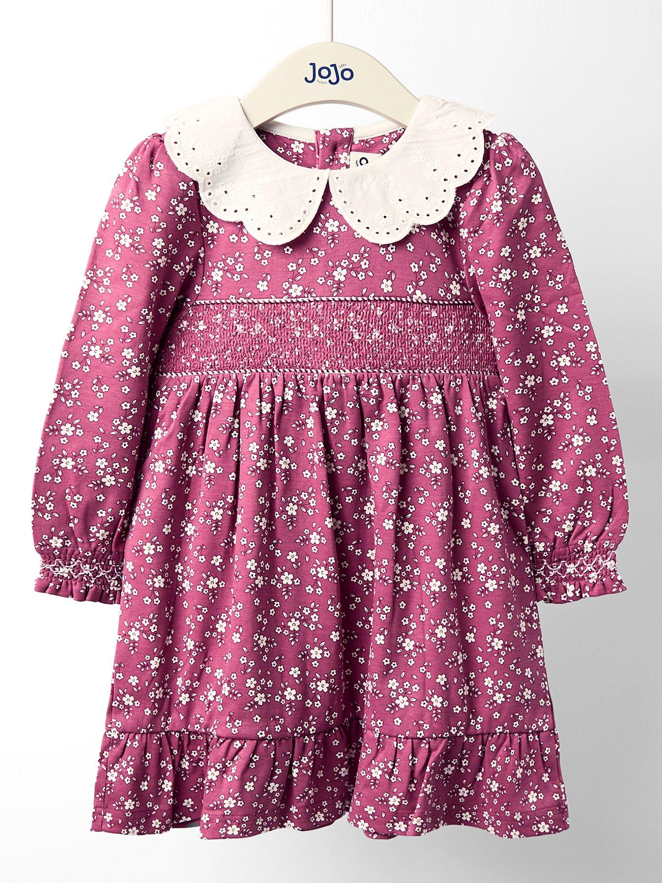 JoJo Maman Bebe Toddler Girls Floral Smocked Broderie Collar Dress - Pink