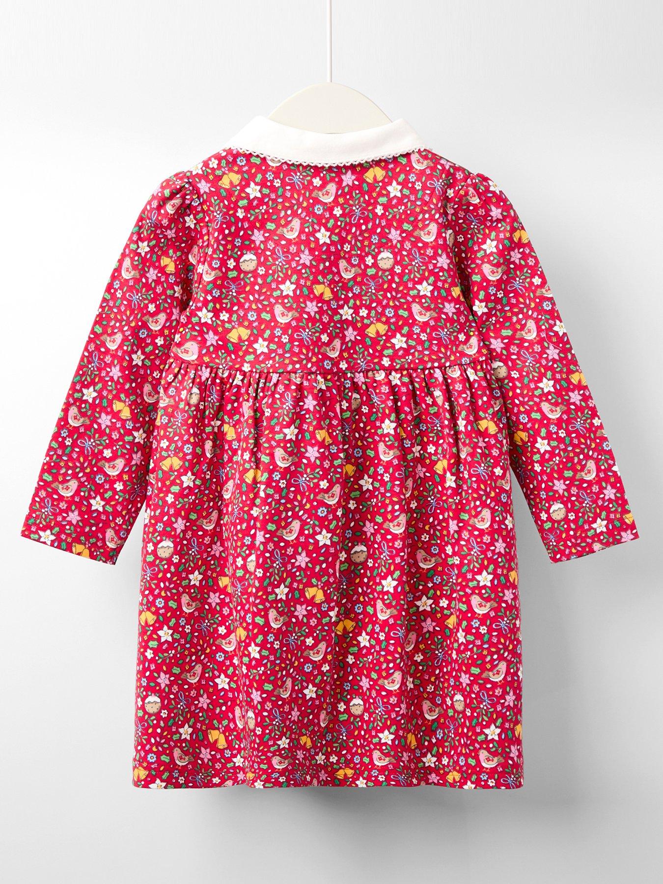  image of jojo-maman-bebe-toddler-girls-christmas-robin-floral-peter-pan-dress-red