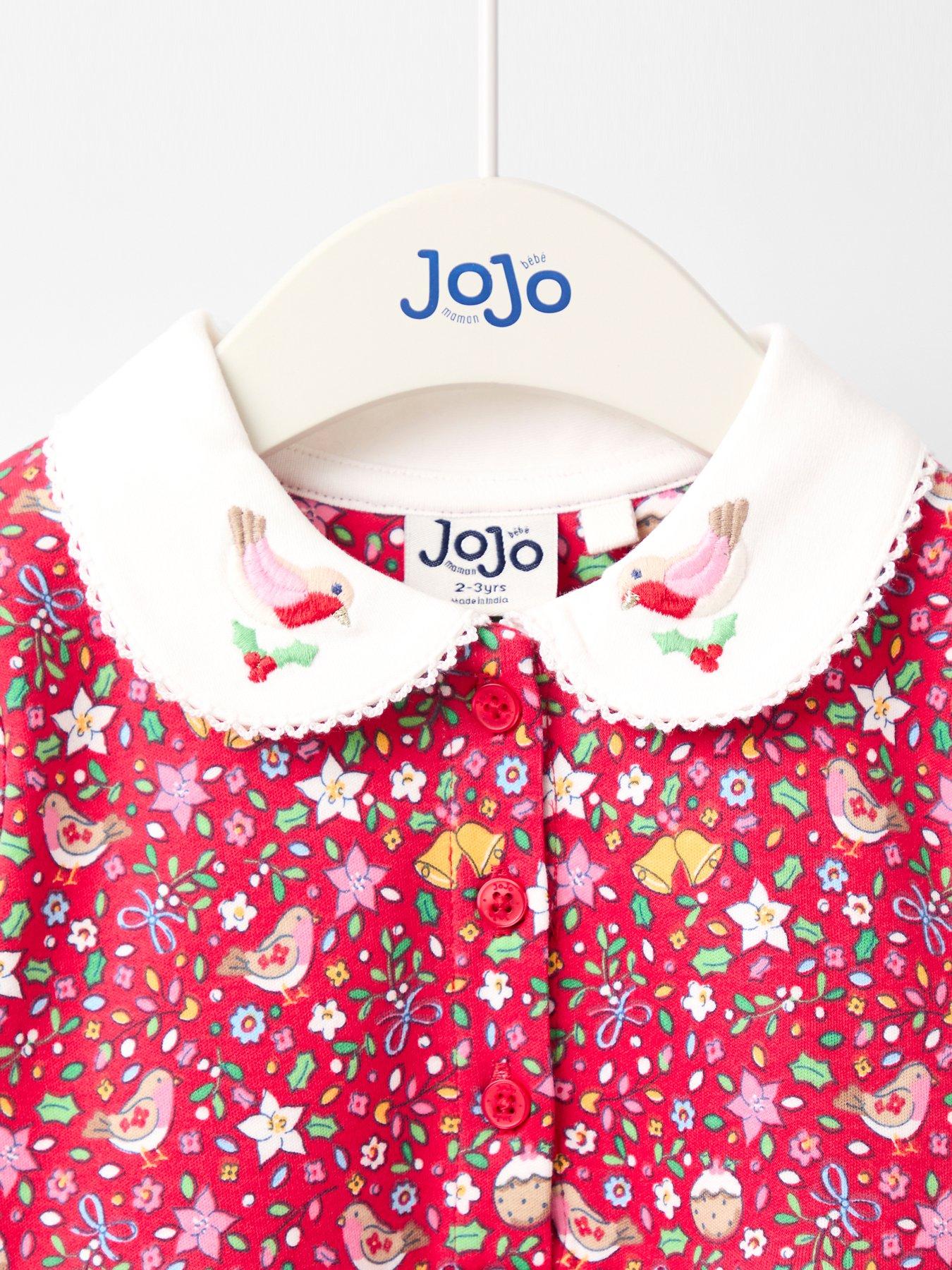  image of jojo-maman-bebe-toddler-girls-christmas-robin-floral-peter-pan-dress-red