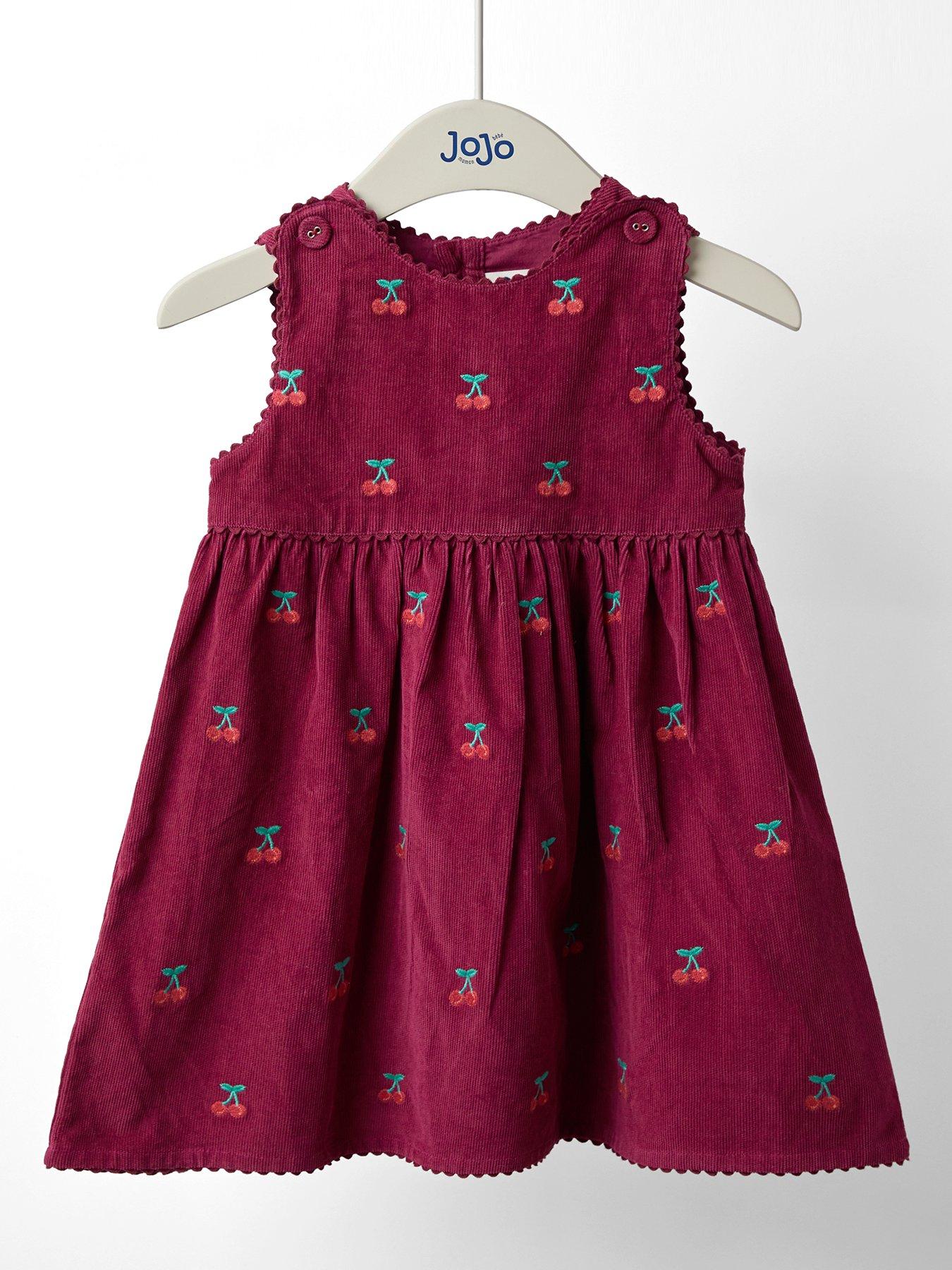 JoJo Maman Bebe Toddler Girls Cherry Embroidered Cord Dress - Dark Red