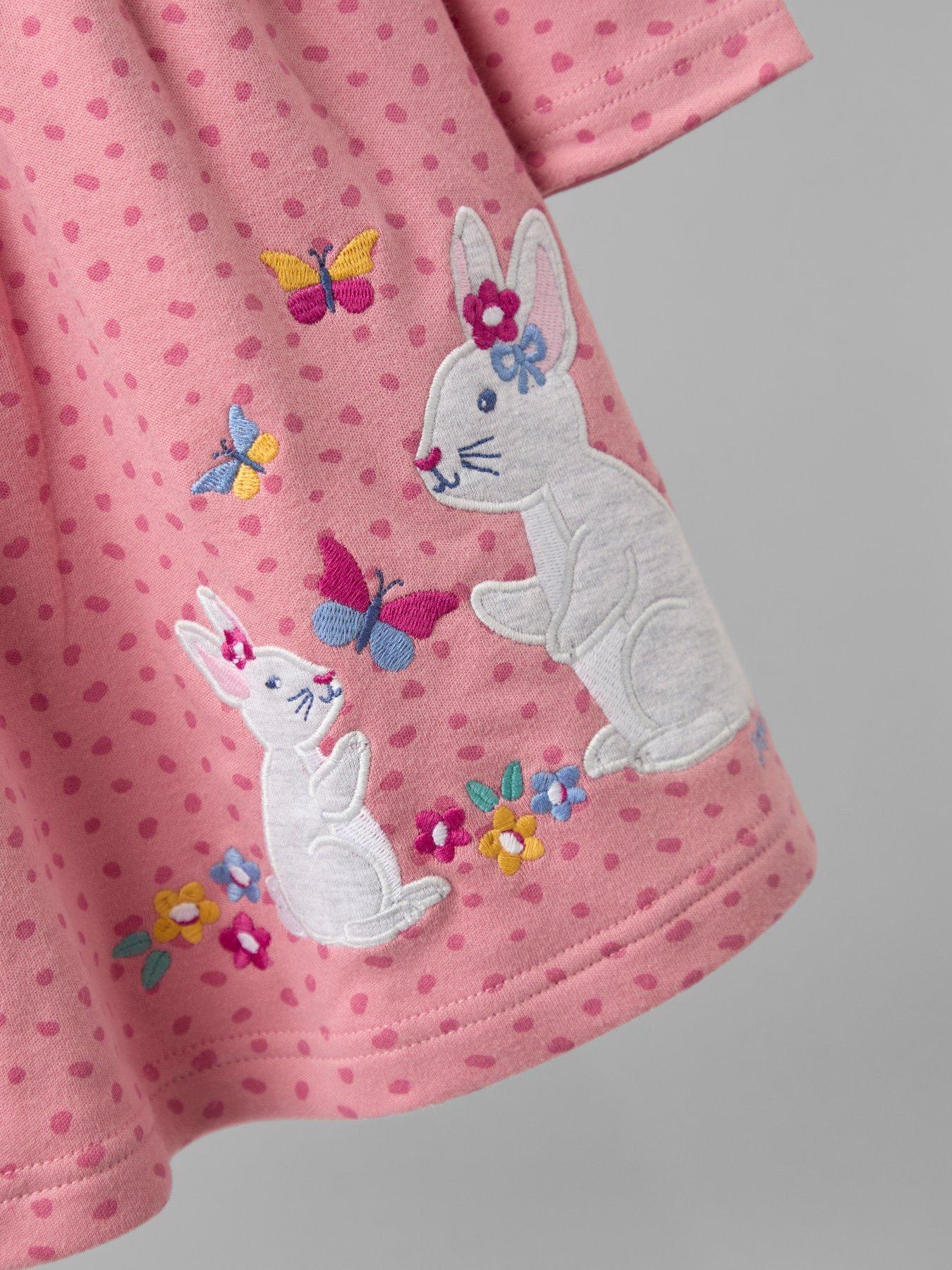 Image 4 of 4 of JoJo Maman Bebe Toddler Girls Bunny Applique Frill Shoulder Dress - Pink