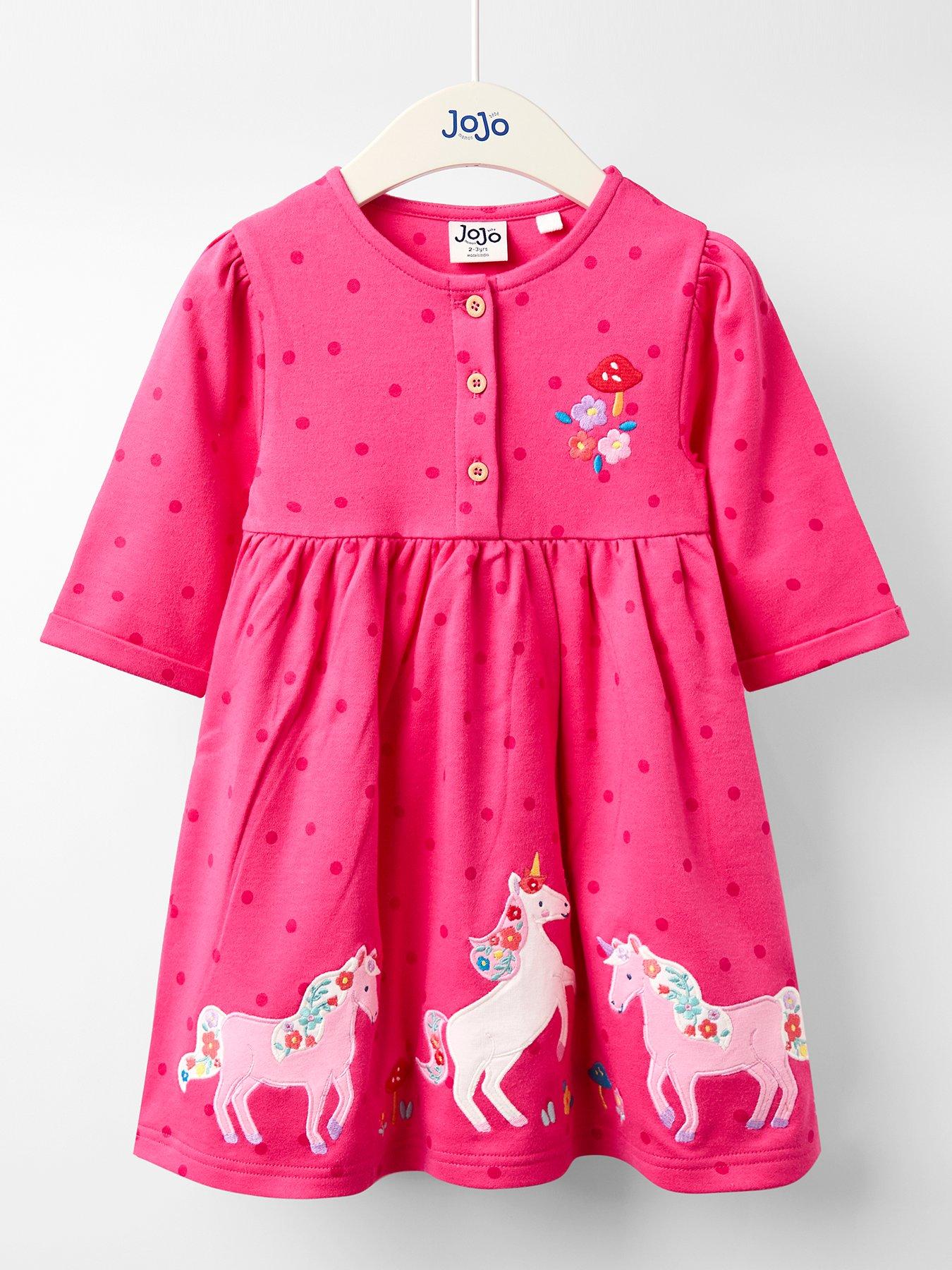 undefined Toddler Girls Unicorn Applique Button Front Dress - Pink