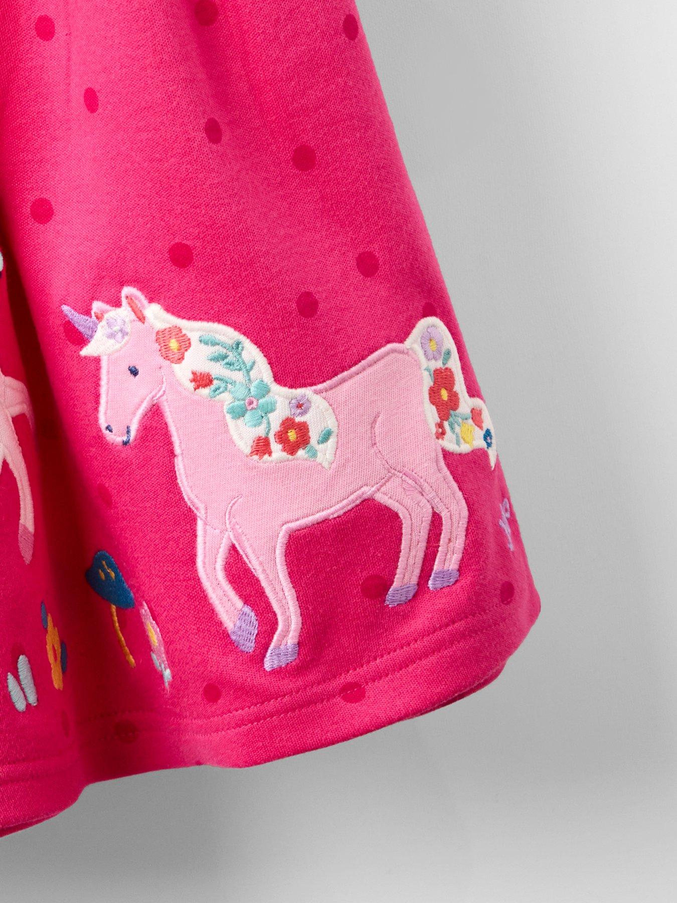 Image 4 of 4 of JoJo Maman Bebe Toddler Girls Unicorn Applique Button Front Dress - Pink