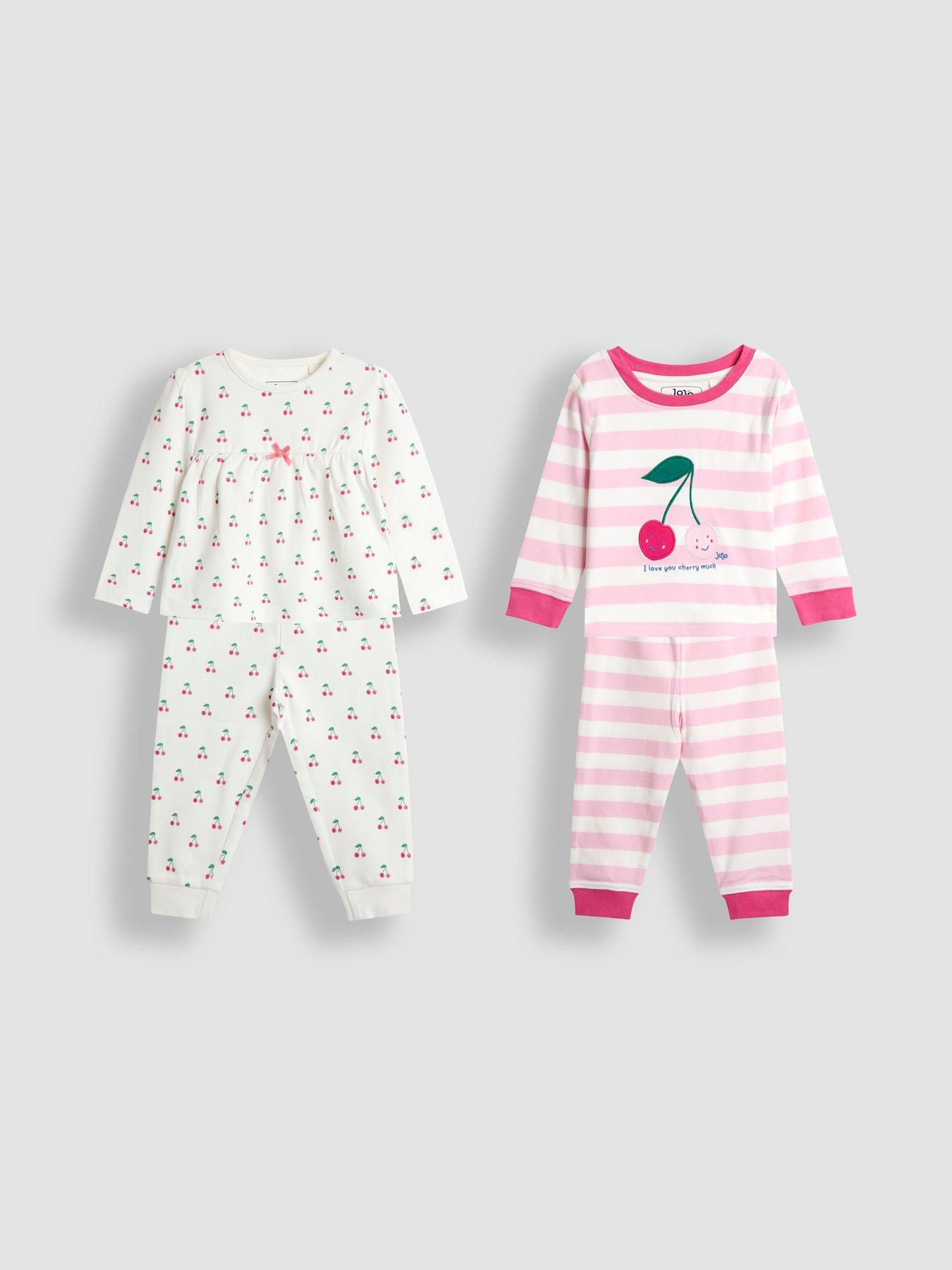 front image of jojo-maman-bebe-toddler-girls-2-pack-cherry-print-jersey-pyjamas-pink