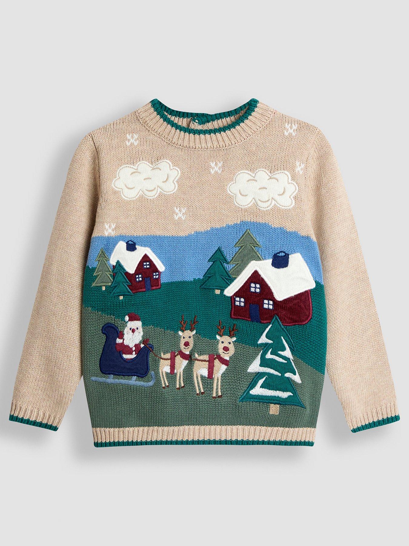 JoJo Maman Bebe Toddler Boys Christmas Scene Jumper - Beige